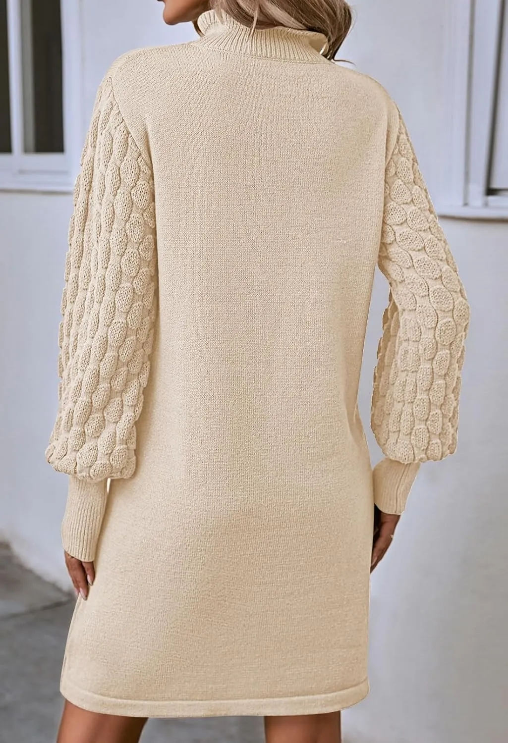 HUUSA Winter Dresses for Women 2024 Fall Puff Long Sleeve Sweaters Loose Mock Neck Outfits Sexy Mini Dress Going Out
