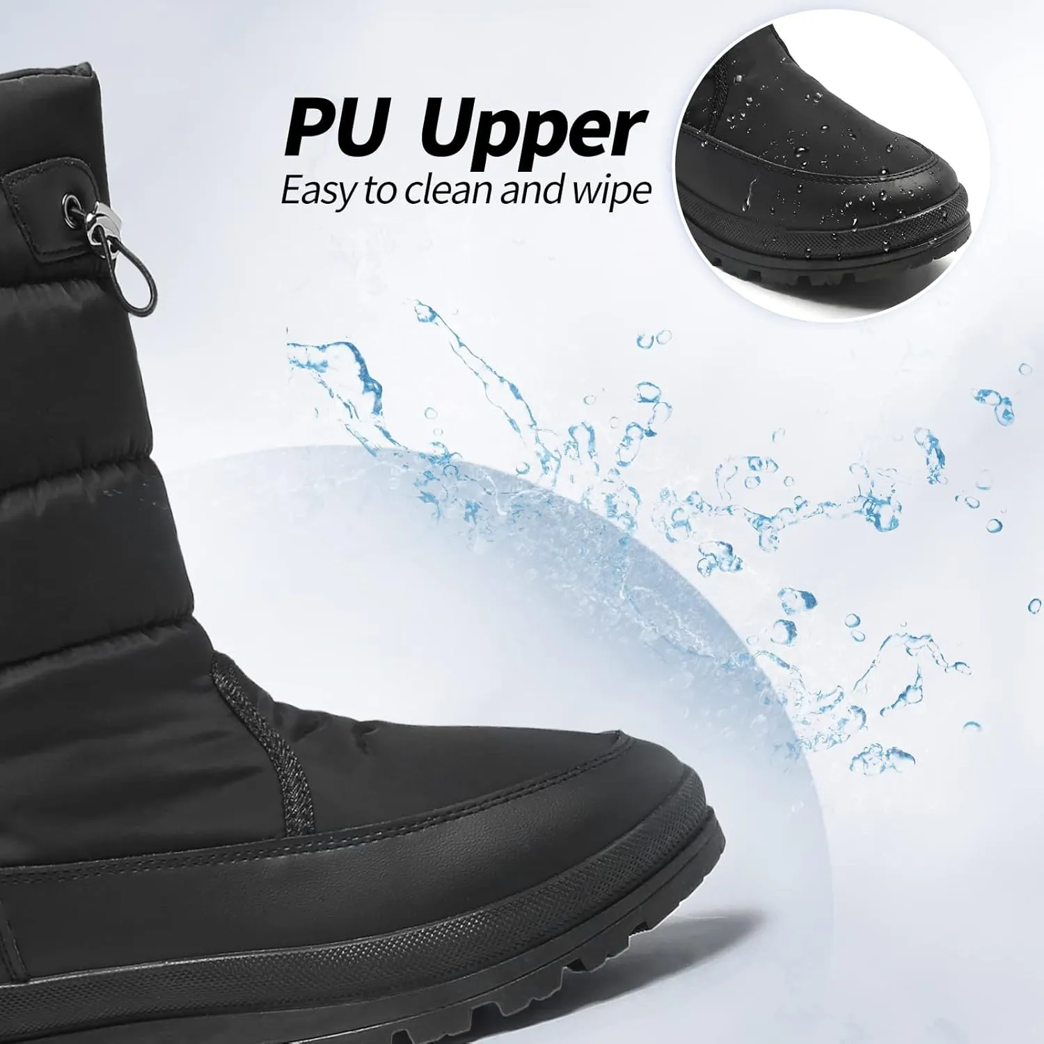 HYPOCRUTE Women's Warm Snow Boots with Fur Lined Black and White Wide Winter Boots Water-resistant Mid Calf Boots for Hiking,Working,Outdoors