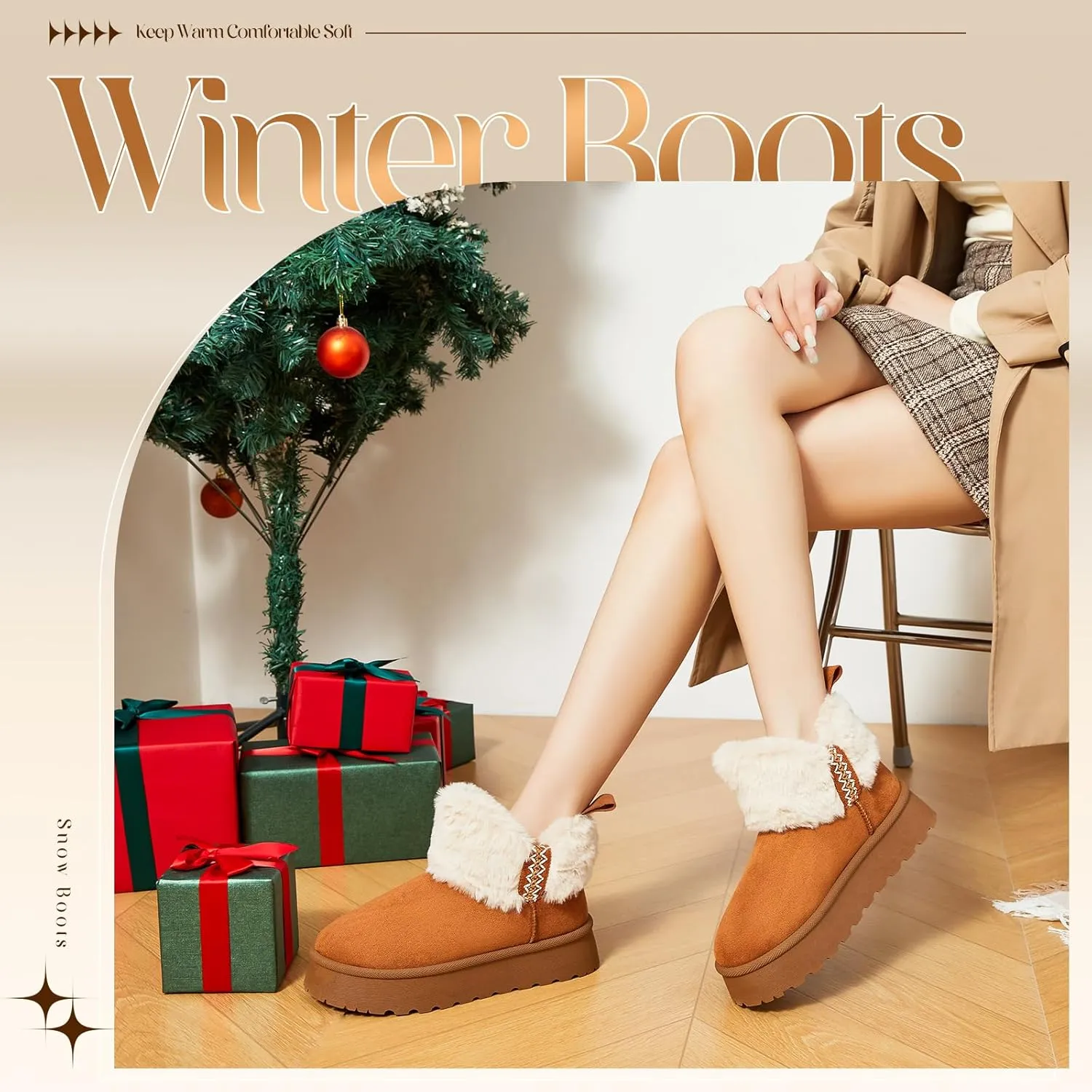 HYPOCRUTE Womens Winter Boots Fur Snow Boots Ankle Booties Fuzzy Warm Platform Short Boots for Women Slip on Boots