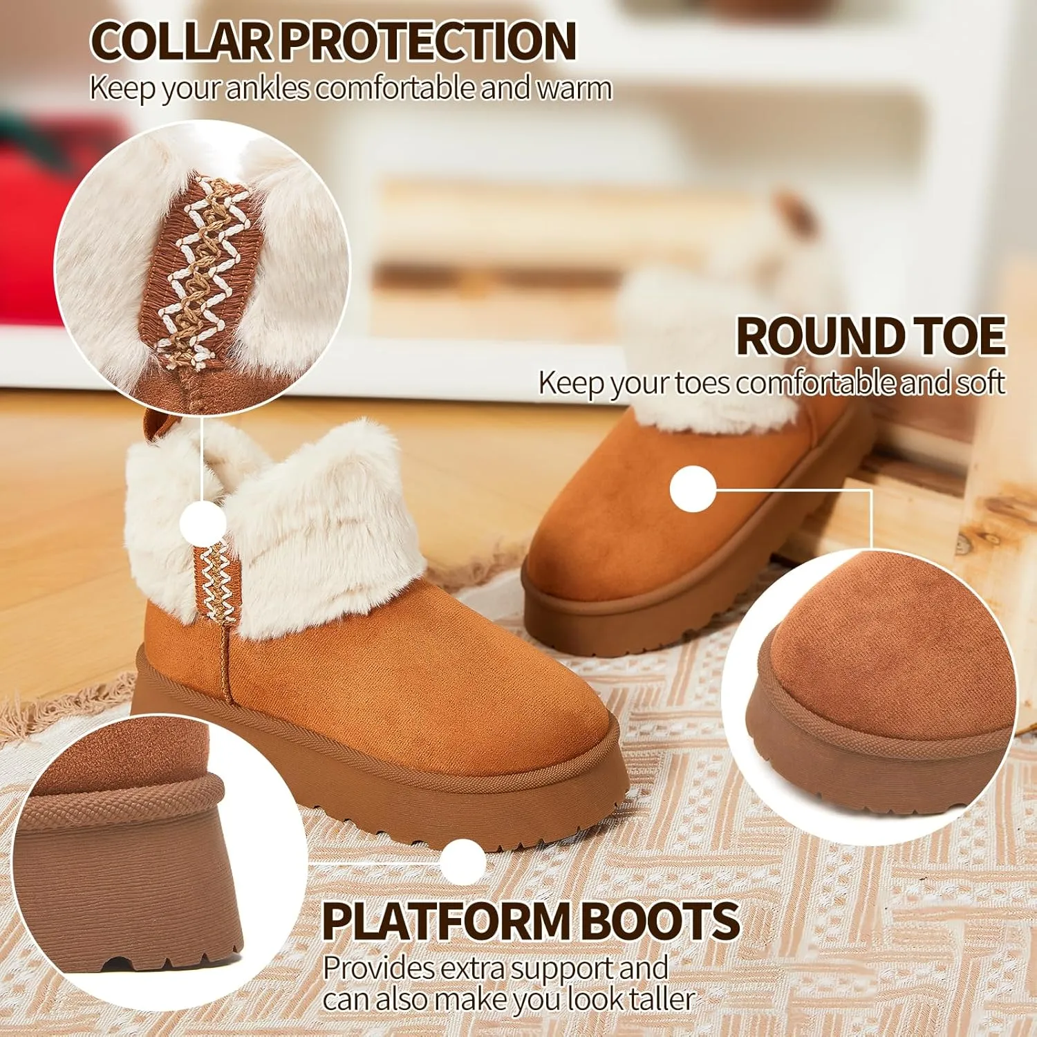 HYPOCRUTE Womens Winter Boots Fur Snow Boots Ankle Booties Fuzzy Warm Platform Short Boots for Women Slip on Boots