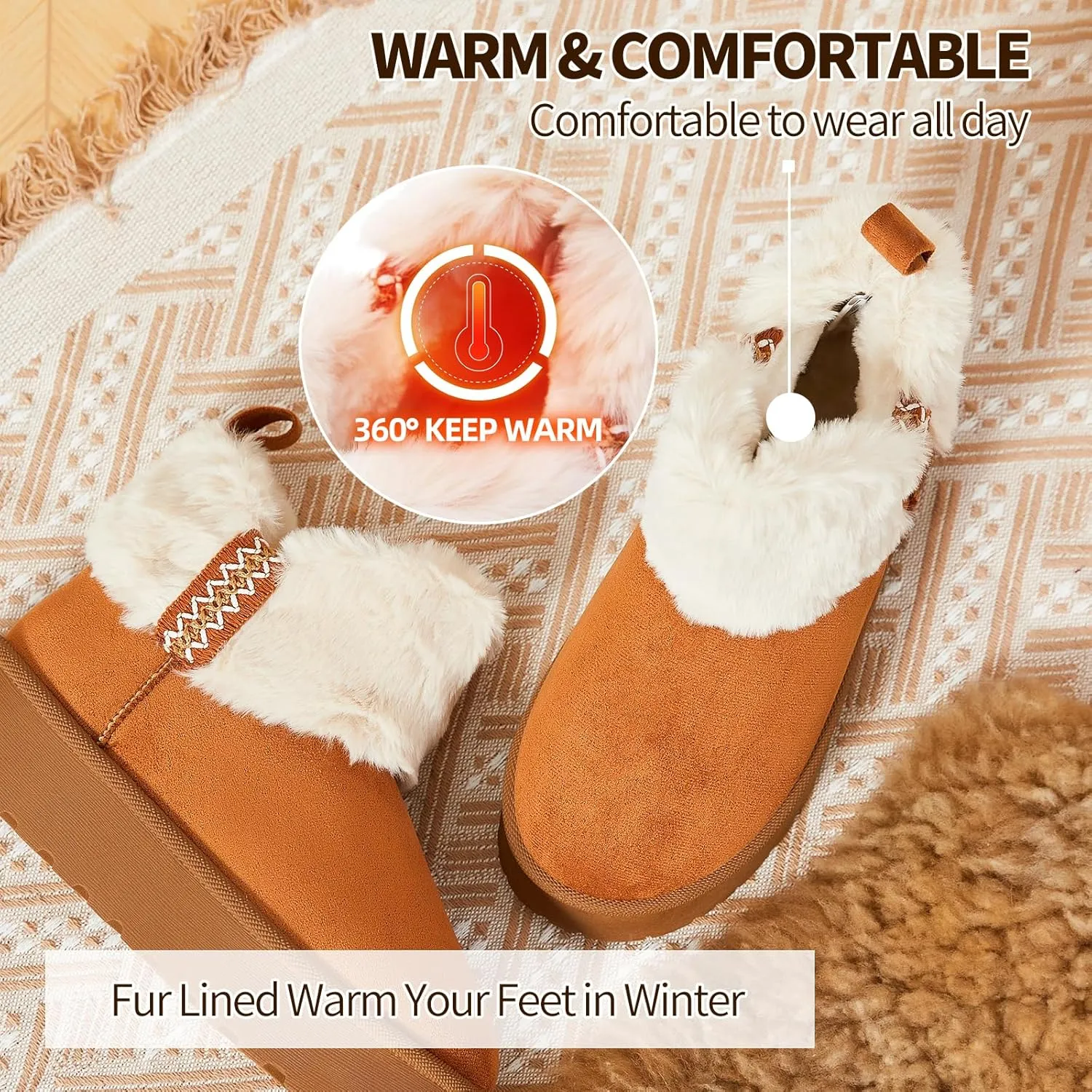 HYPOCRUTE Womens Winter Boots Fur Snow Boots Ankle Booties Fuzzy Warm Platform Short Boots for Women Slip on Boots