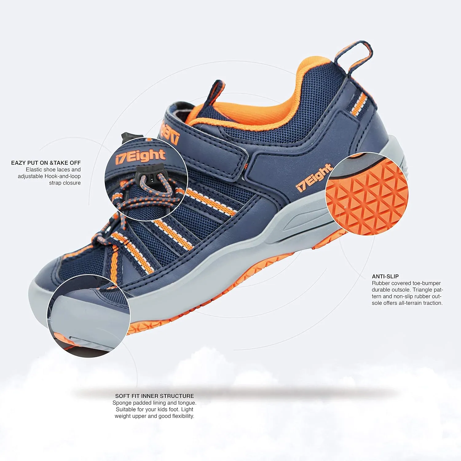 i78 Low Top Kids Boys Sports Hiking Shoes Breathable Synthetic Leather Sneakers Non-Slip Lightweight for Outdoor Running Trekking Trail Walking