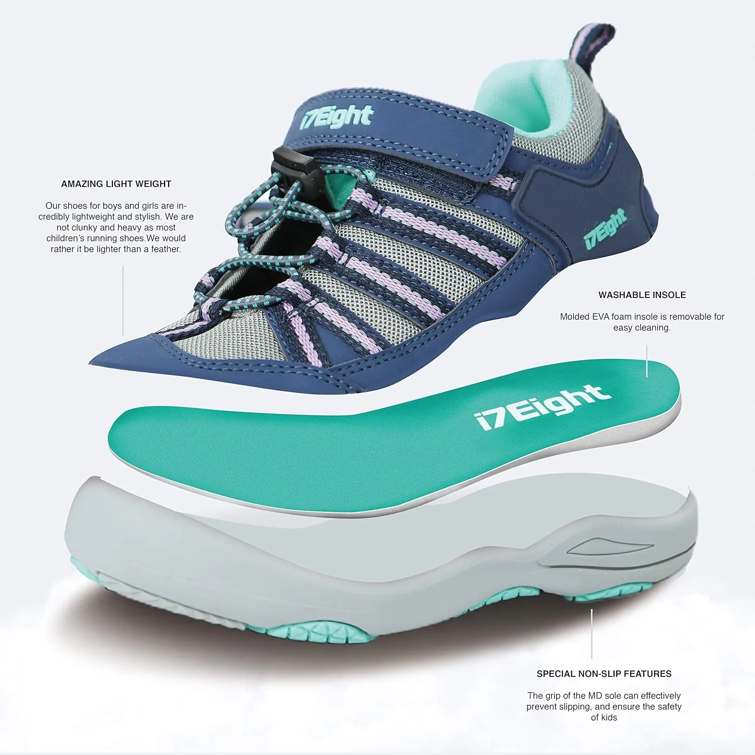 i78 Low Top Kids Boys Sports Hiking Shoes Breathable Synthetic Leather Sneakers Non-Slip Lightweight for Outdoor Running Trekking Trail Walking