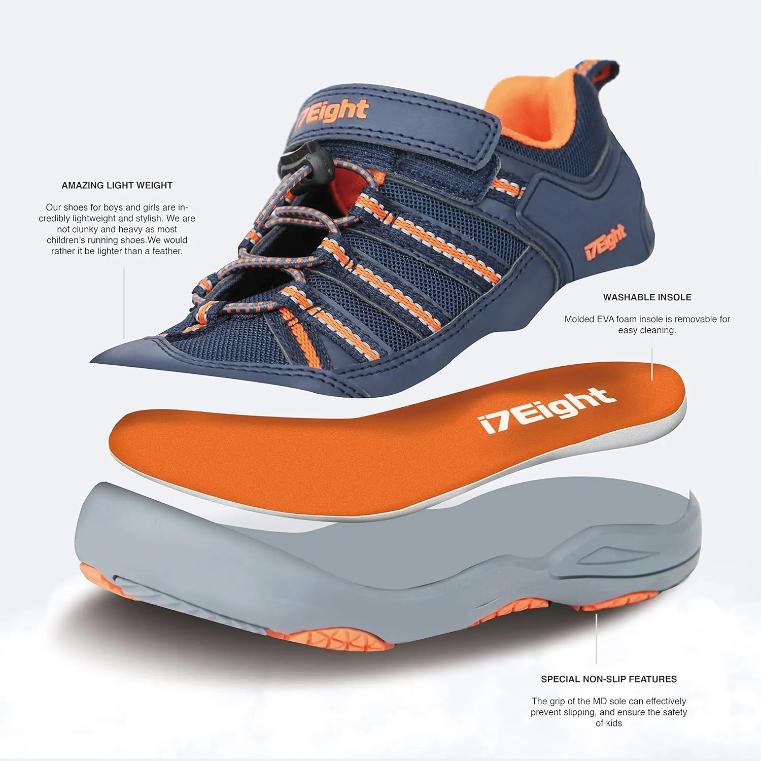i78 Low Top Kids Boys Sports Hiking Shoes Breathable Synthetic Leather Sneakers Non-Slip Lightweight for Outdoor Running Trekking Trail Walking