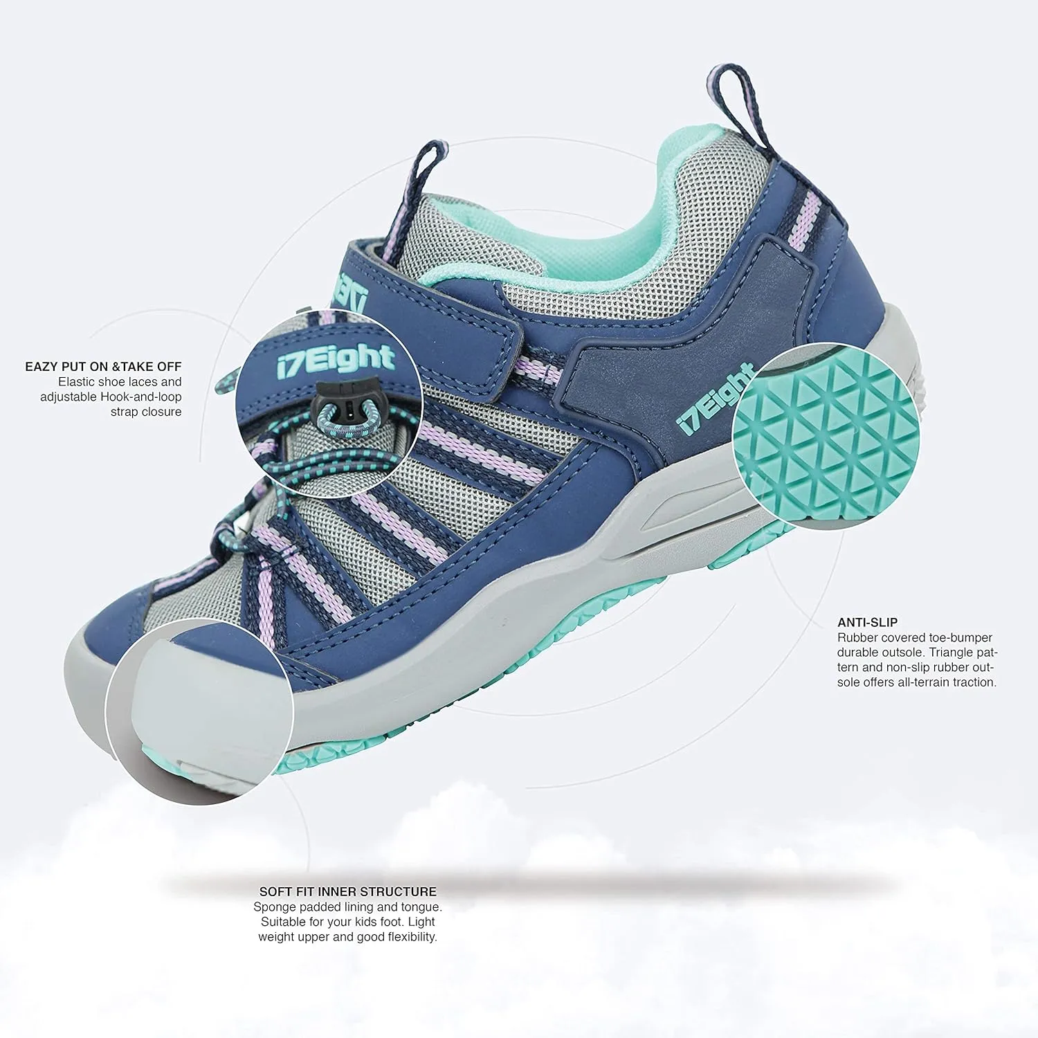 i78 Low Top Kids Boys Sports Hiking Shoes Breathable Synthetic Leather Sneakers Non-Slip Lightweight for Outdoor Running Trekking Trail Walking