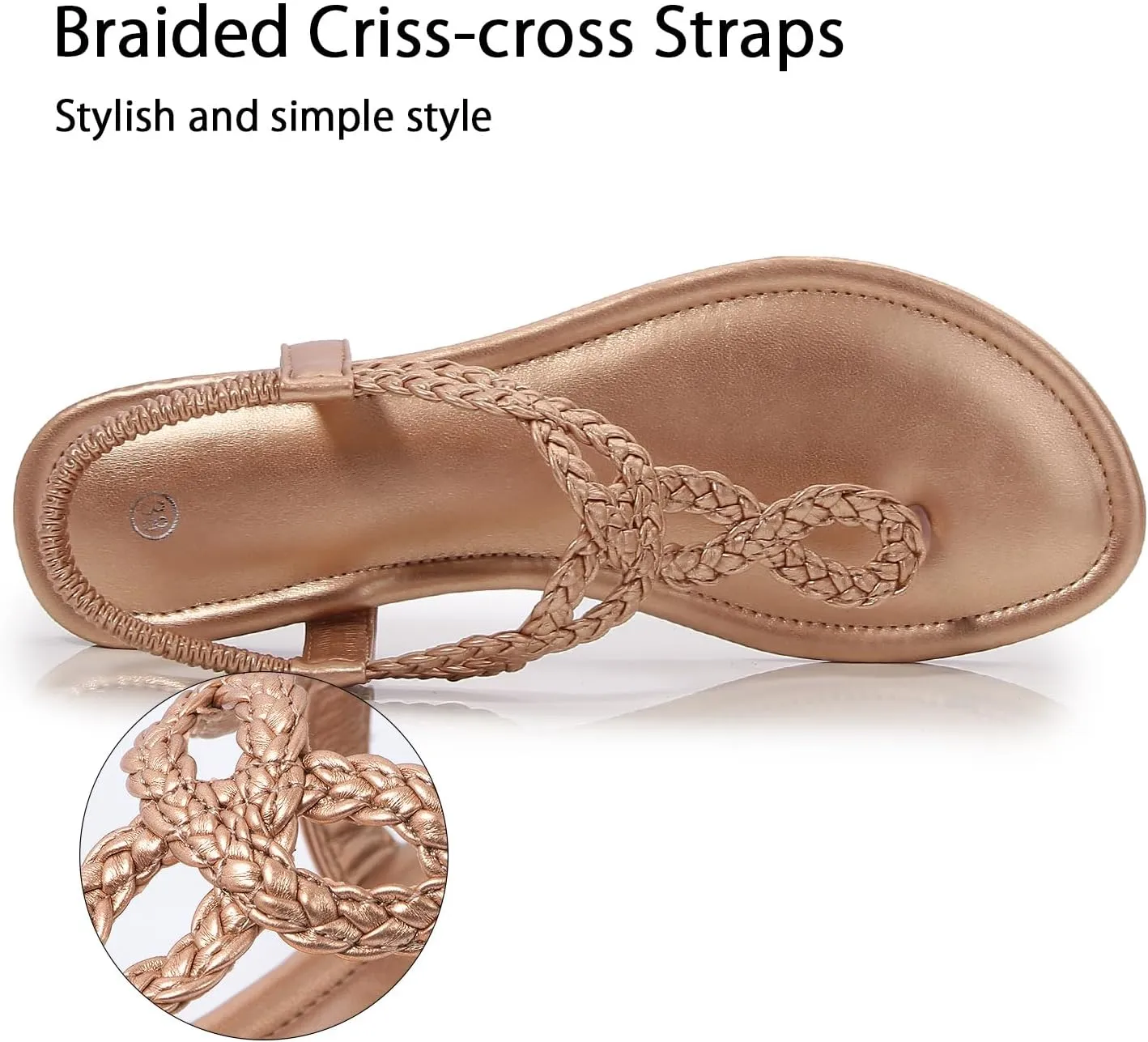 iCKER Women Rhinestone Sandals T-Strap Buckle Bohemian Pearl Crystal Flat Sandals