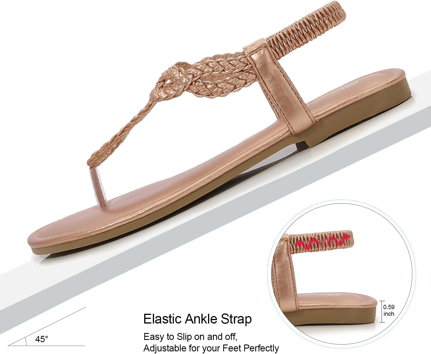 iCKER Women Rhinestone Sandals T-Strap Buckle Bohemian Pearl Crystal Flat Sandals
