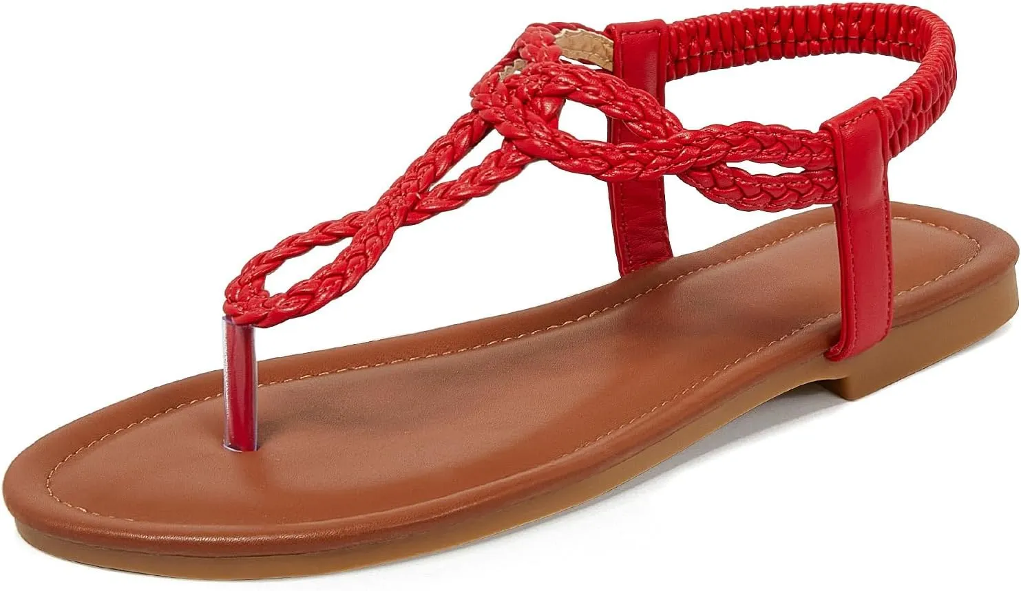 iCKER Women Rhinestone Sandals T-Strap Buckle Bohemian Pearl Crystal Flat Sandals