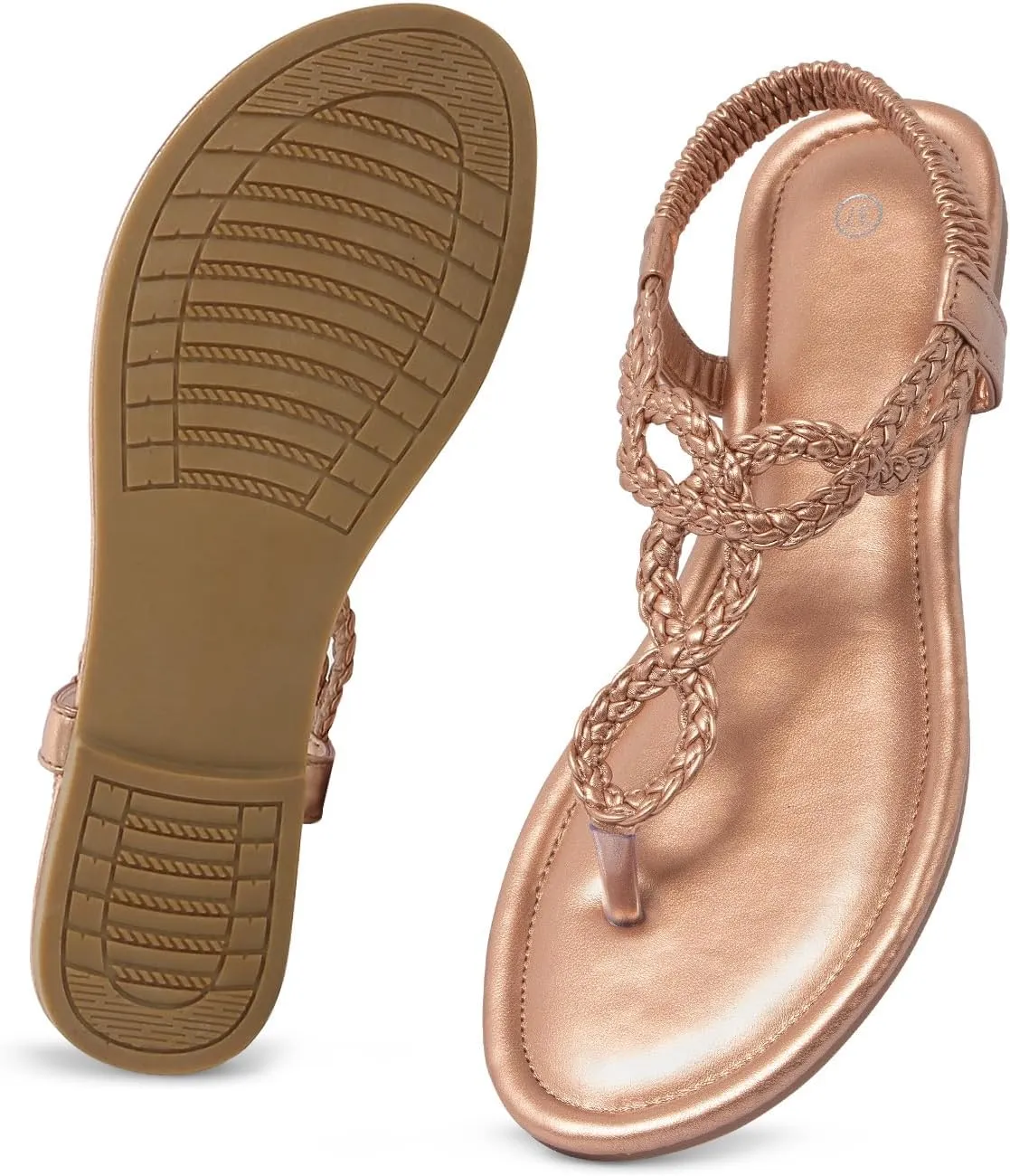 iCKER Women Rhinestone Sandals T-Strap Buckle Bohemian Pearl Crystal Flat Sandals