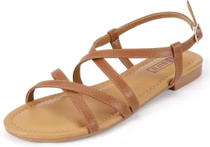 IDIFU Strappy Sandals for Women Open Toe Slingback Ankle Strap Flat Sandals Summer Beach Wedding Bridal Prom Party Work Office Dress Sandals Comfortable Trendy Casual Dressy Sandals