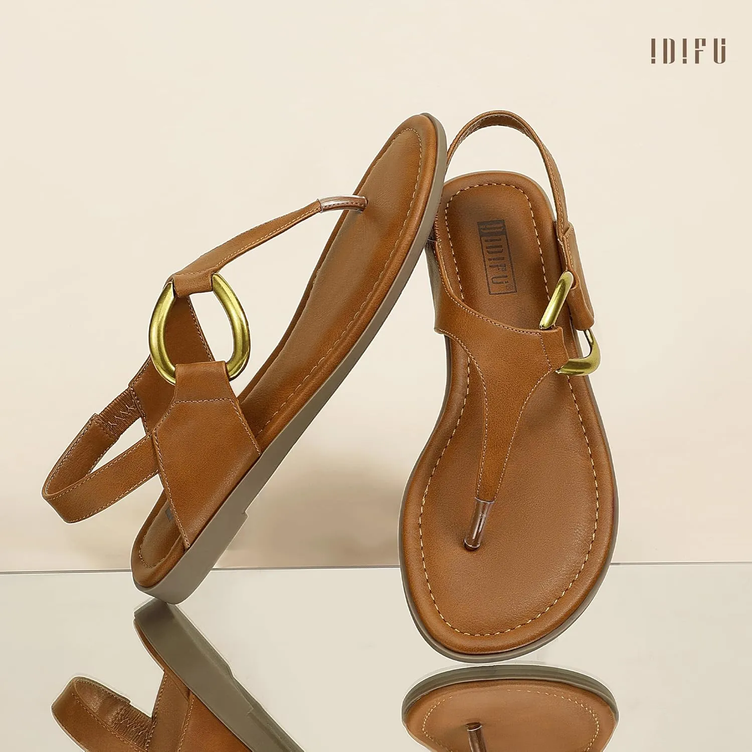 IDIFU Women's Dressy Flat Sandals Dress Thong Sandals T Strap Strappy Buckle Comfortable Sandals Summer Beach Wedding Bridal Cute Ladies Casual Fashion Trendy Flip Flops with Back Strap Flat Sandals