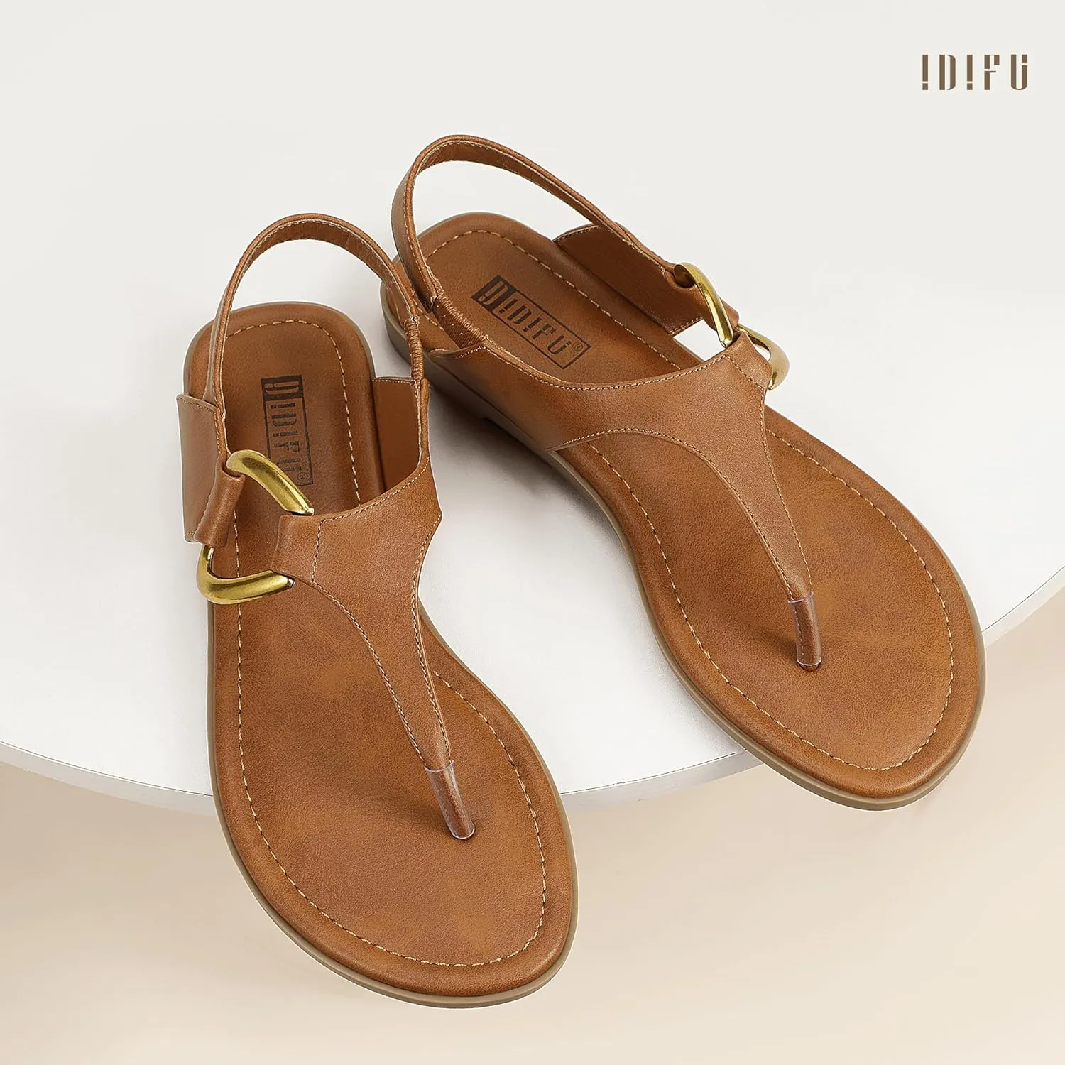 IDIFU Women's Dressy Flat Sandals Dress Thong Sandals T Strap Strappy Buckle Comfortable Sandals Summer Beach Wedding Bridal Cute Ladies Casual Fashion Trendy Flip Flops with Back Strap Flat Sandals
