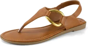 IDIFU Women's Dressy Flat Sandals Dress Thong Sandals T Strap Strappy Buckle Comfortable Sandals Summer Beach Wedding Bridal Cute Ladies Casual Fashion Trendy Flip Flops with Back Strap Flat Sandals