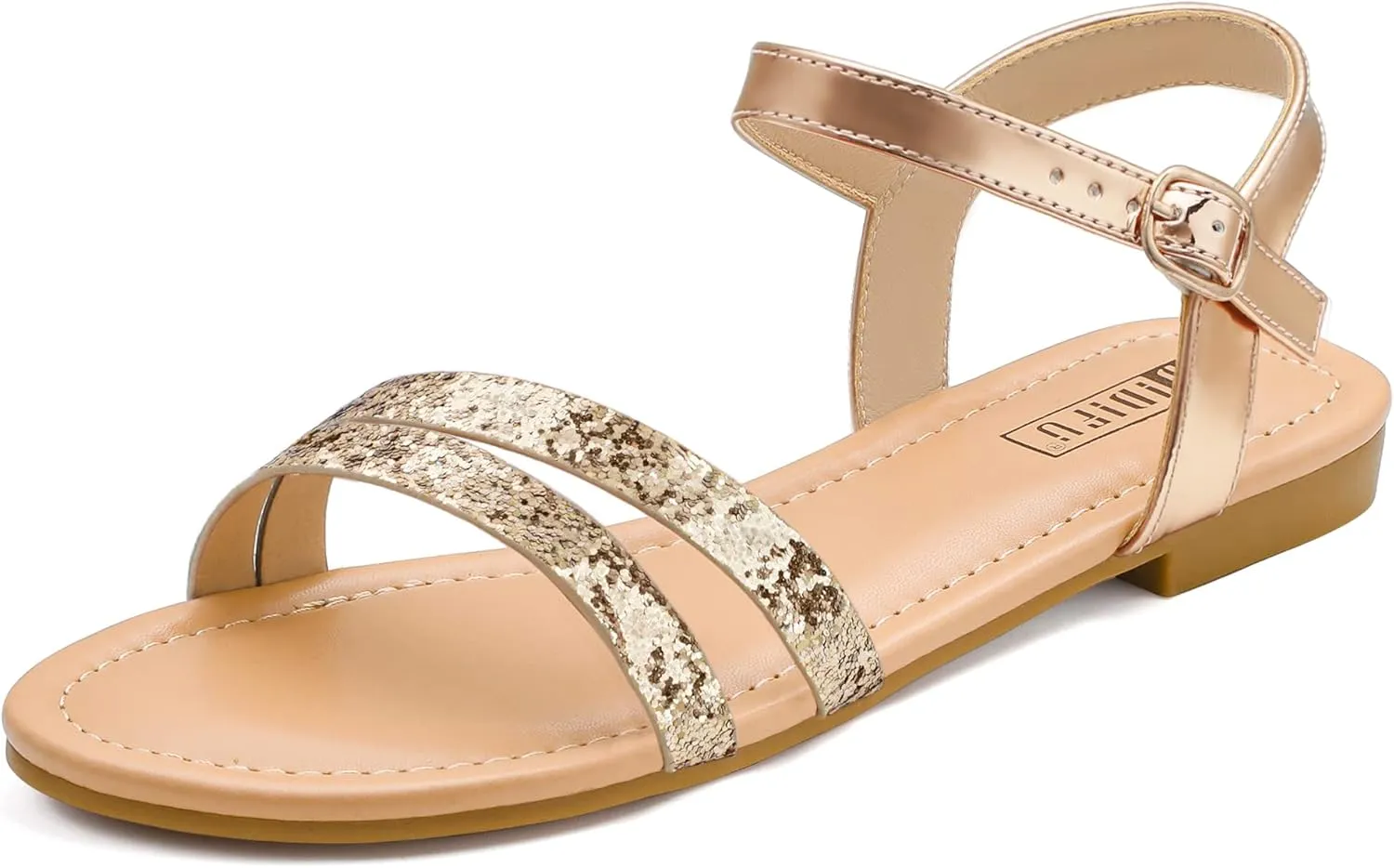 IDIFU Women's Flat Sandals Dressy Summer Strappy Sandals Open Toe Slingback Ankle Strap Dress Sandals with Two Toe Strap Wedding Prom Beach Bride Bridesmaid Sandals Comfortable Fashion Cute Sandals