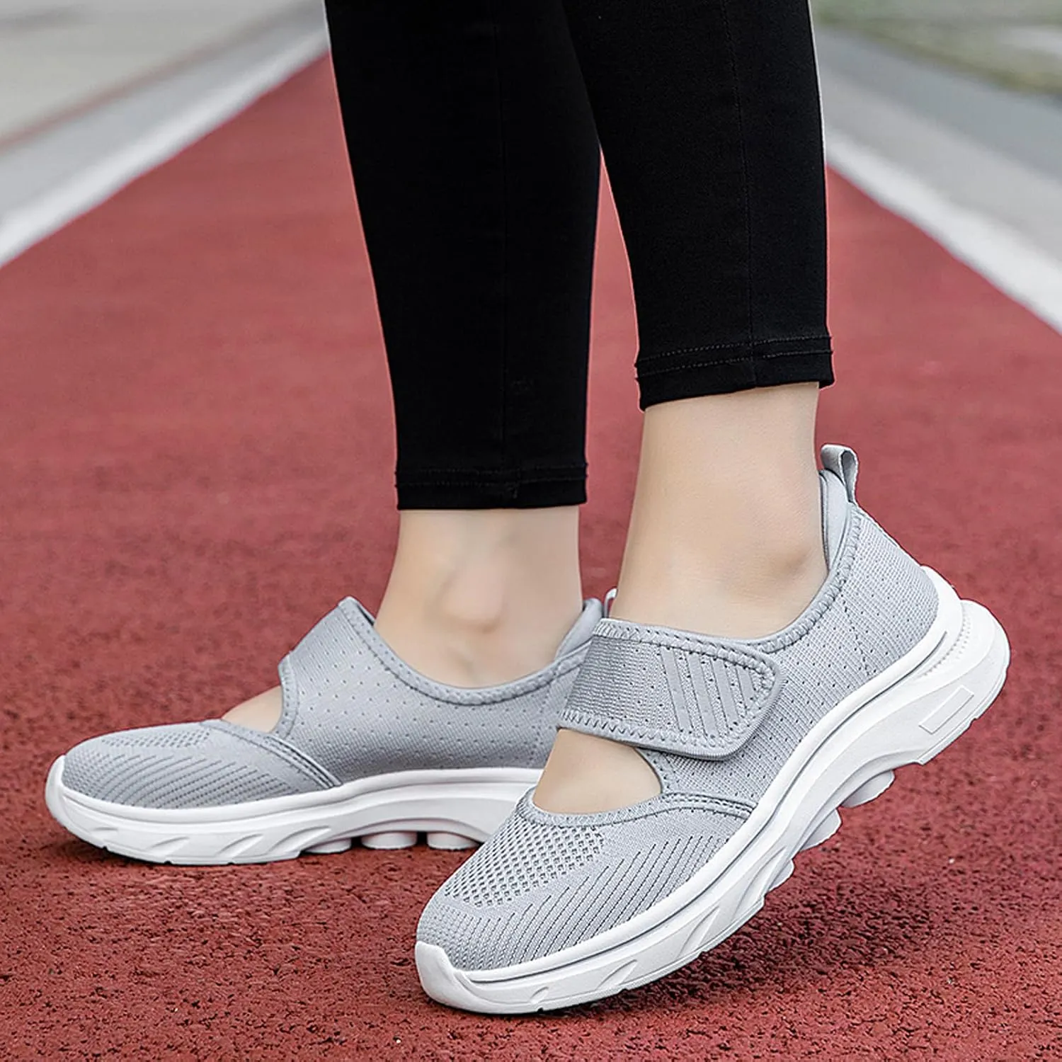 ihinzry Womens Walking Shoes Orthopedic Shoes Lightweight Breathable Knitted Loafers Hook and Loop Sneakers