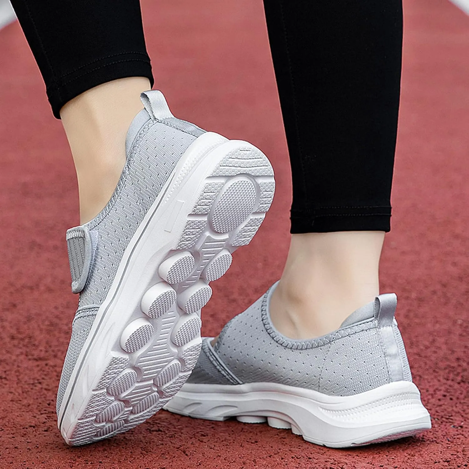ihinzry Womens Walking Shoes Orthopedic Shoes Lightweight Breathable Knitted Loafers Hook and Loop Sneakers