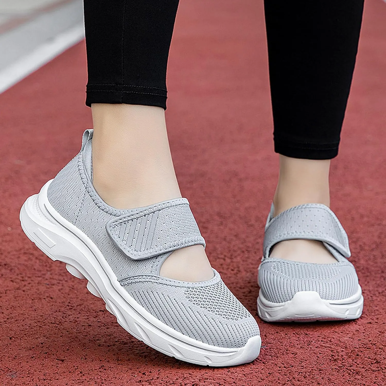 ihinzry Womens Walking Shoes Orthopedic Shoes Lightweight Breathable Knitted Loafers Hook and Loop Sneakers