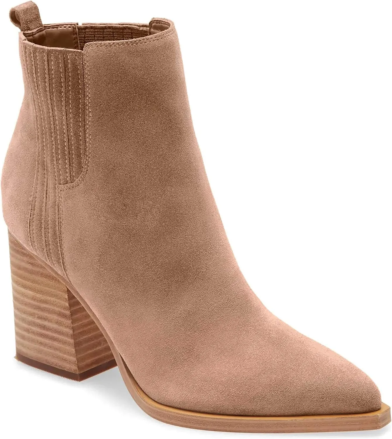 Imily Bela Womens Ankle Boots Pointed Toe Chunky Stacked Mid Heeled Faux Suede Leather Booties