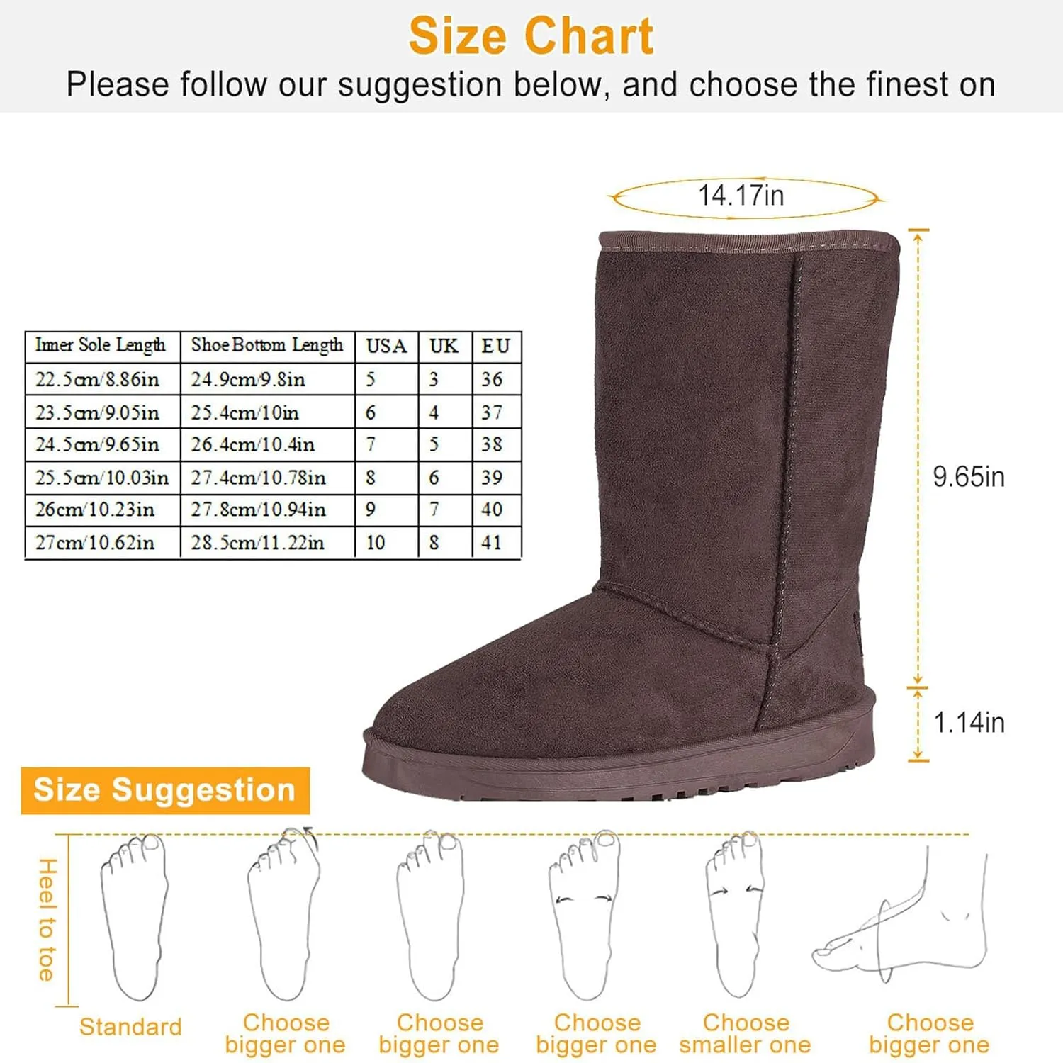 iMounTEK Winter Boots for Women Faux Suede Water Resistant Snow Boots Mid Calf Boots Ankle Boots Women's Winter Snow Boots with Warm Fur Lined Comfort Short Booties