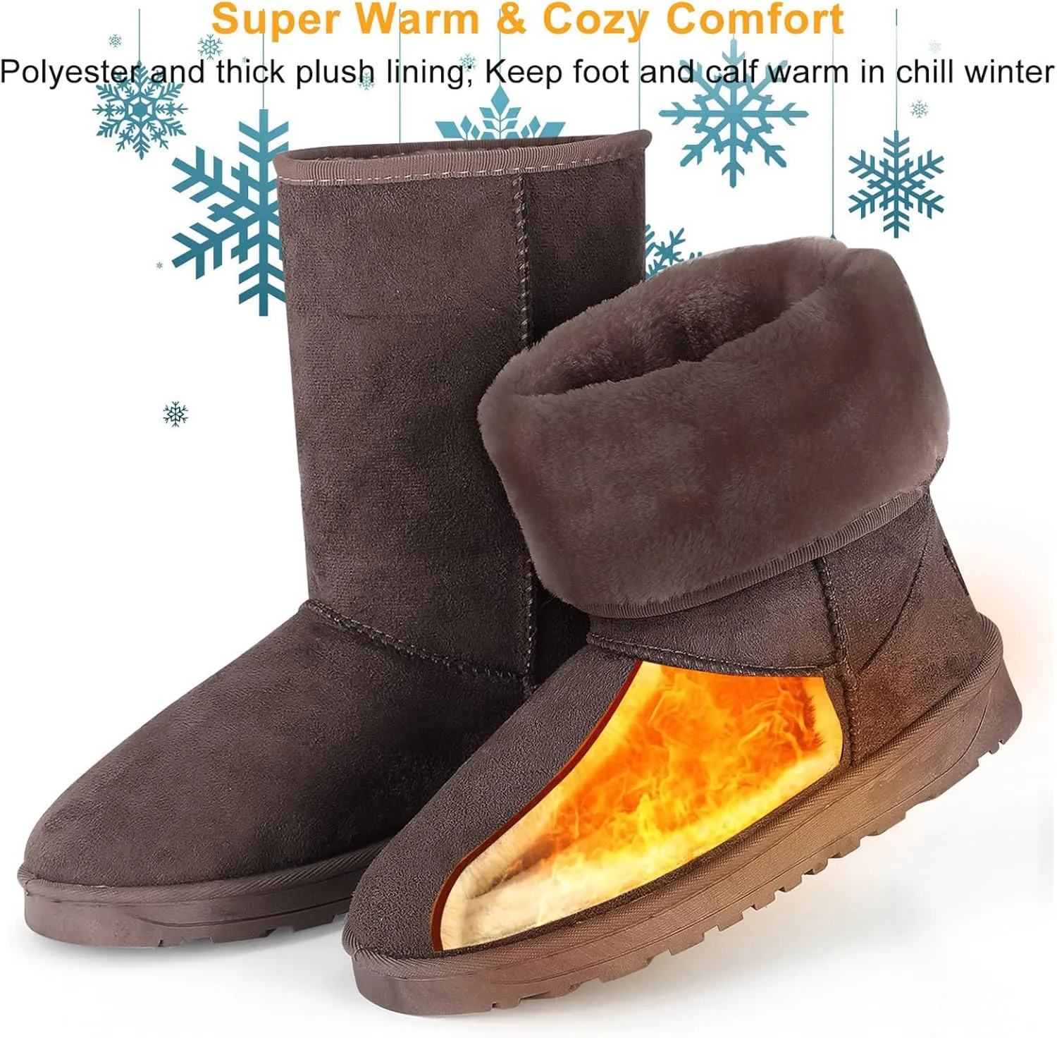 iMounTEK Winter Boots for Women Faux Suede Water Resistant Snow Boots Mid Calf Boots Ankle Boots Women's Winter Snow Boots with Warm Fur Lined Comfort Short Booties