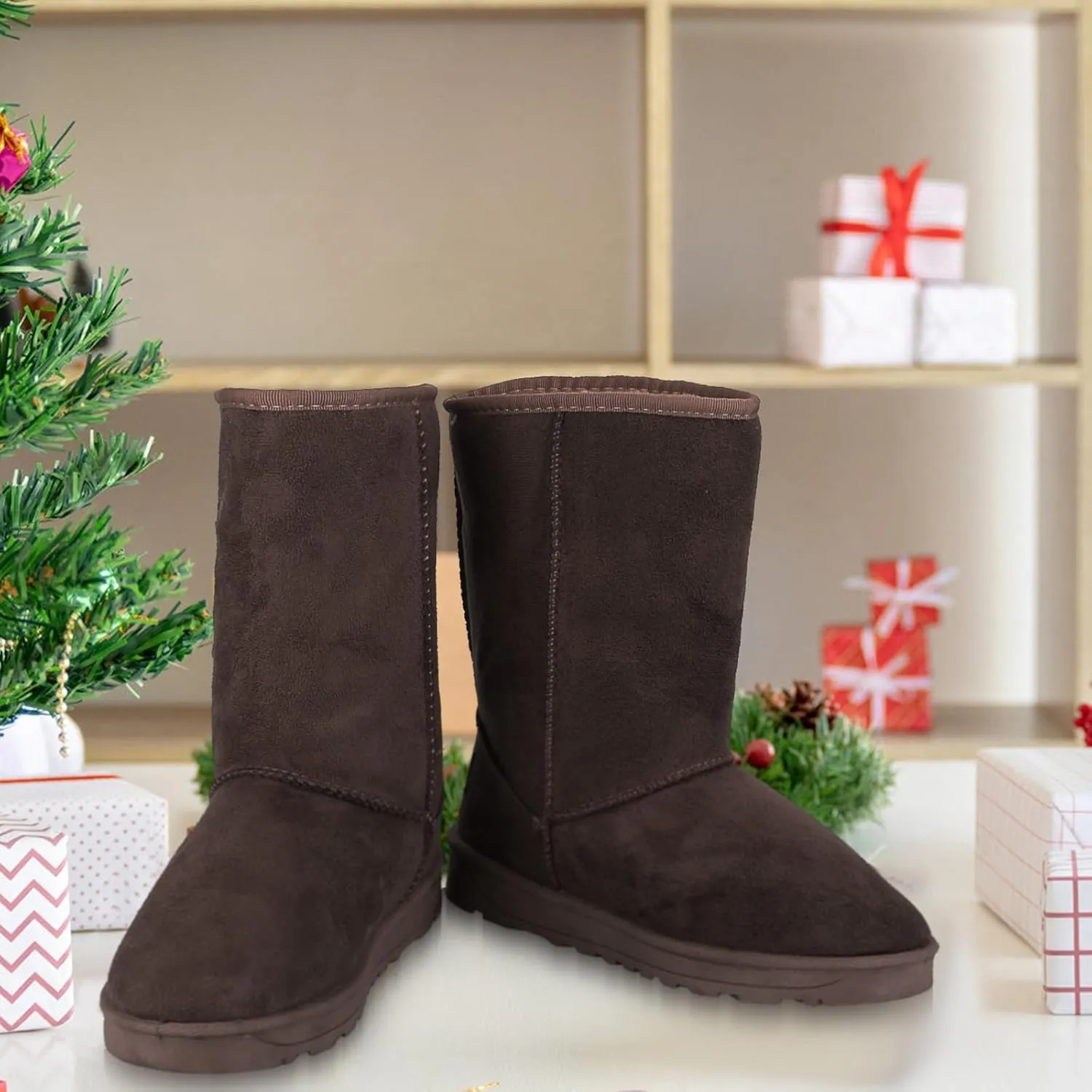iMounTEK Winter Boots for Women Faux Suede Water Resistant Snow Boots Mid Calf Boots Ankle Boots Women's Winter Snow Boots with Warm Fur Lined Comfort Short Booties