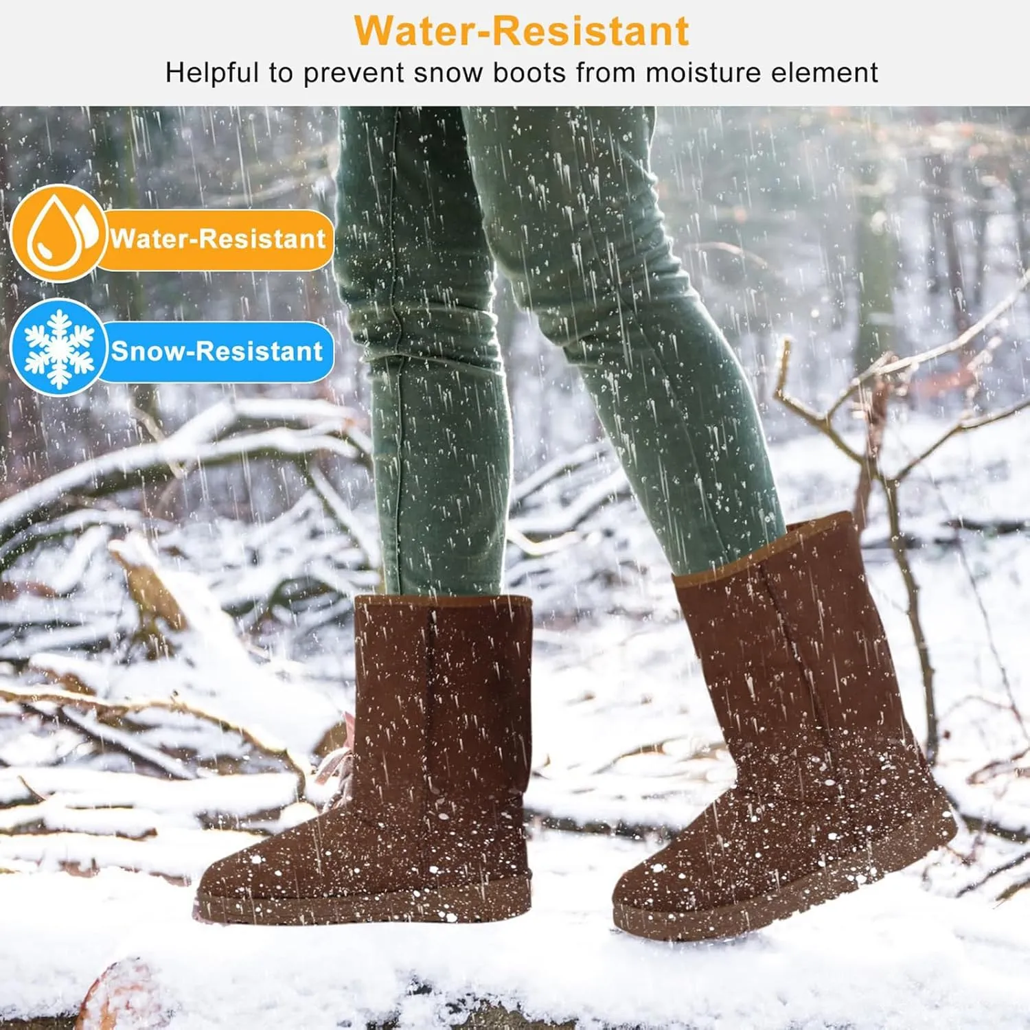 iMounTEK Winter Boots for Women Faux Suede Water Resistant Snow Boots Mid Calf Boots Ankle Boots Women's Winter Snow Boots with Warm Fur Lined Comfort Short Booties