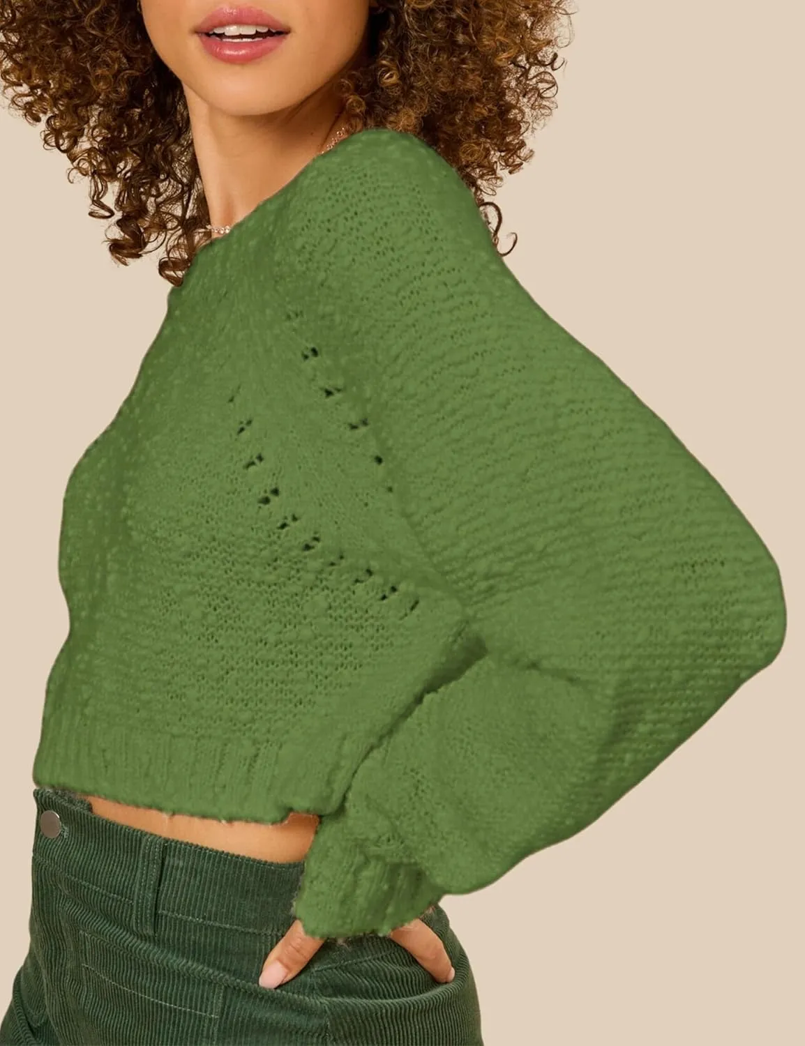 InterNos Women's Open Tie Back Pullover Sweater Popcorn Crew Neck Backless Bow Tie Knitted Crop Tops