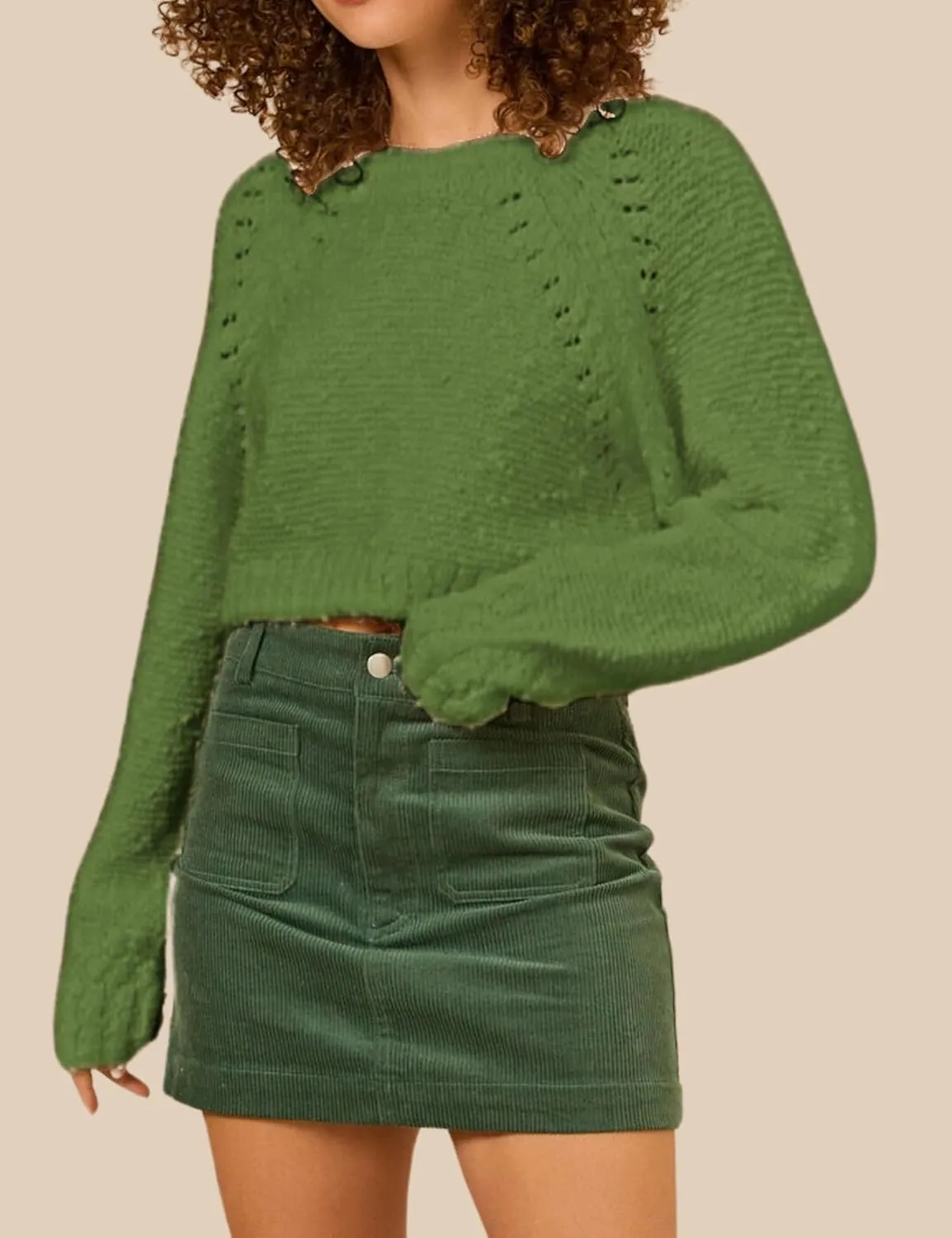 InterNos Women's Open Tie Back Pullover Sweater Popcorn Crew Neck Backless Bow Tie Knitted Crop Tops