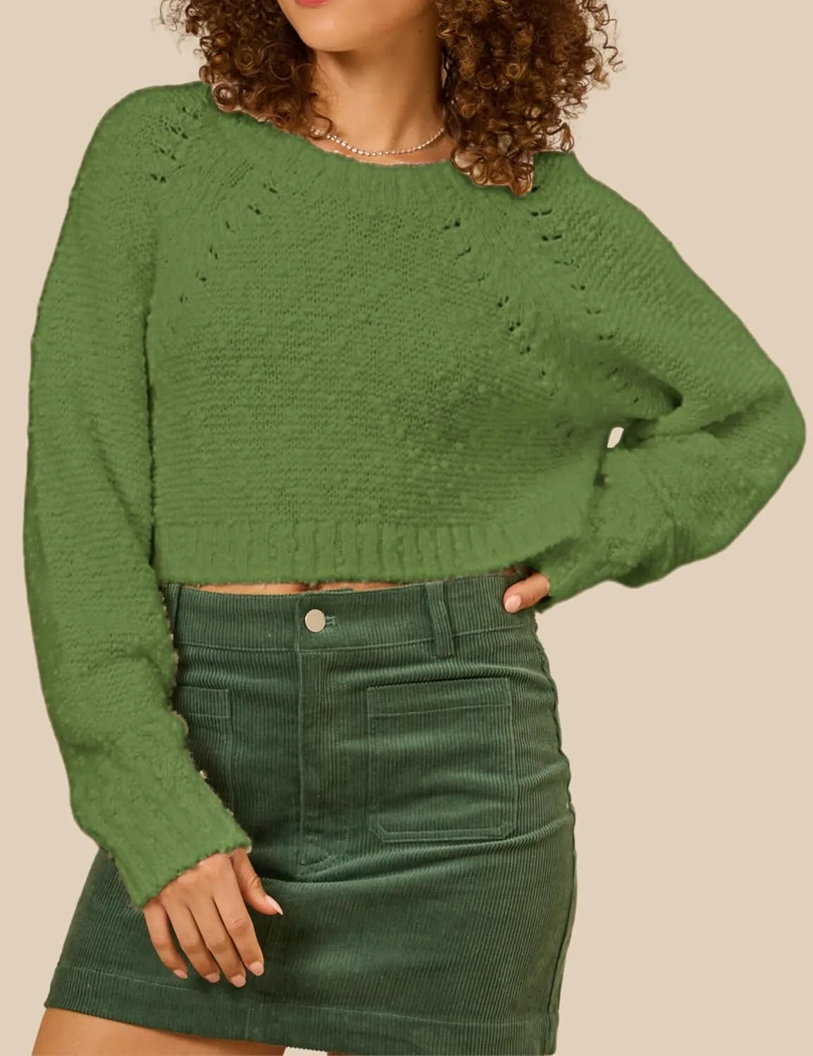 InterNos Women's Open Tie Back Pullover Sweater Popcorn Crew Neck Backless Bow Tie Knitted Crop Tops