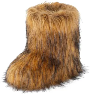 ipx Furry Faux Fur Boots for Women Fuzzy Fluffy Mid Calf Round Toe Snow Boots Women's Fashion Comfy Winter Boots Plush Warm Short Flat Heel Mid-Calf Shoes