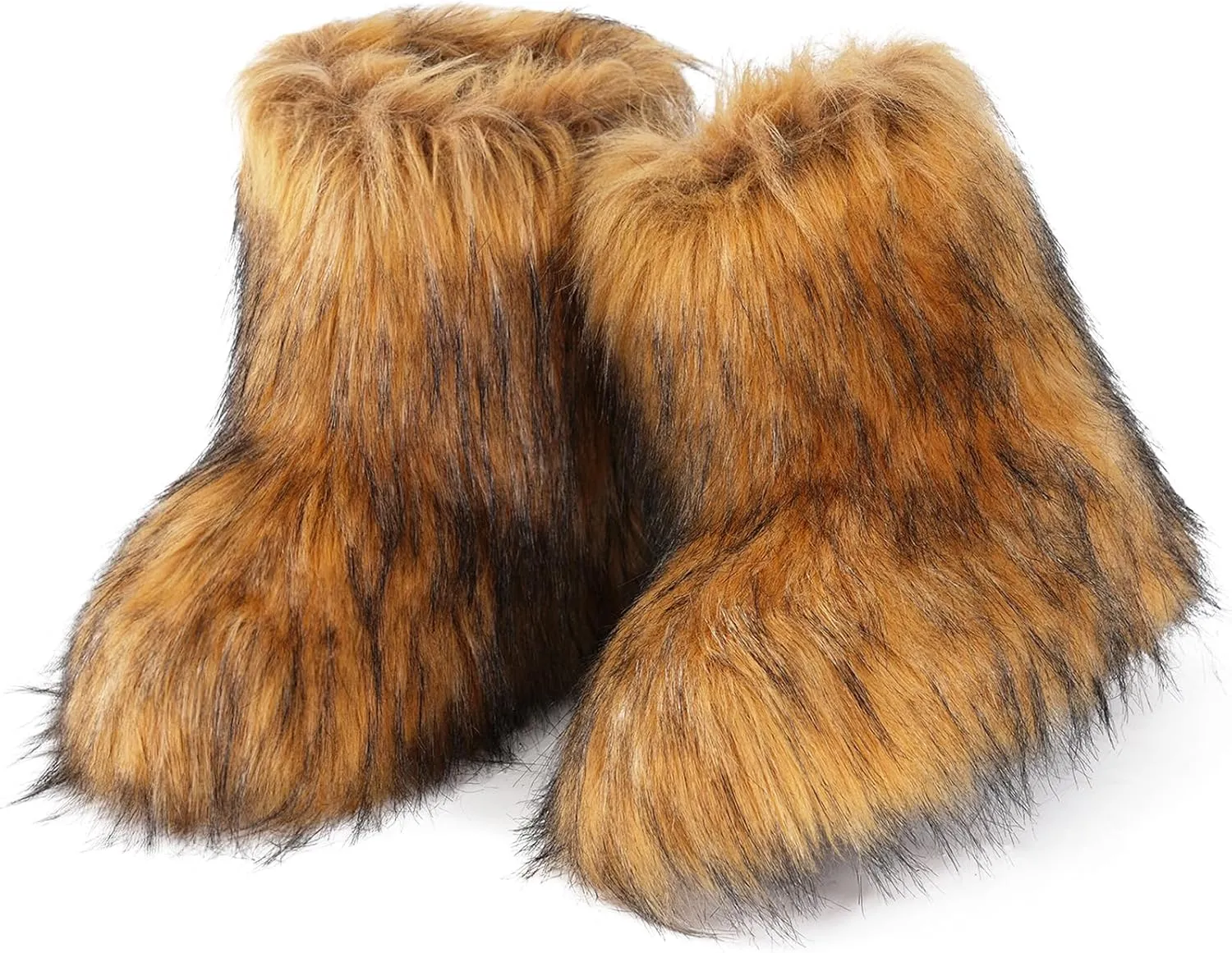 ipx Furry Faux Fur Boots for Women Fuzzy Fluffy Mid Calf Round Toe Snow Boots Women's Fashion Comfy Winter Boots Plush Warm Short Flat Heel Mid-Calf Shoes