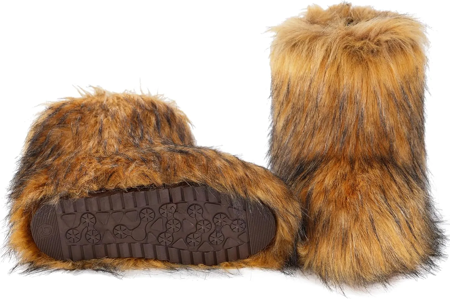 ipx Furry Faux Fur Boots for Women Fuzzy Fluffy Mid Calf Round Toe Snow Boots Women's Fashion Comfy Winter Boots Plush Warm Short Flat Heel Mid-Calf Shoes