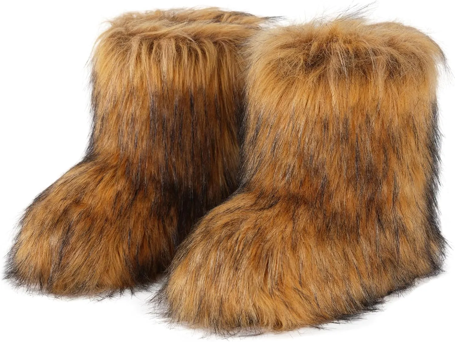 ipx Furry Faux Fur Boots for Women Fuzzy Fluffy Mid Calf Round Toe Snow Boots Women's Fashion Comfy Winter Boots Plush Warm Short Flat Heel Mid-Calf Shoes
