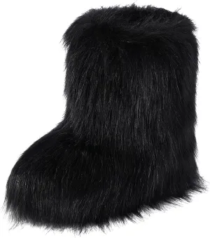 ipx Furry Faux Fur Boots for Women Fuzzy Fluffy Mid Calf Round Toe Snow Boots Women's Fashion Comfy Winter Boots Plush Warm Short Flat Heel Mid-Calf Shoes