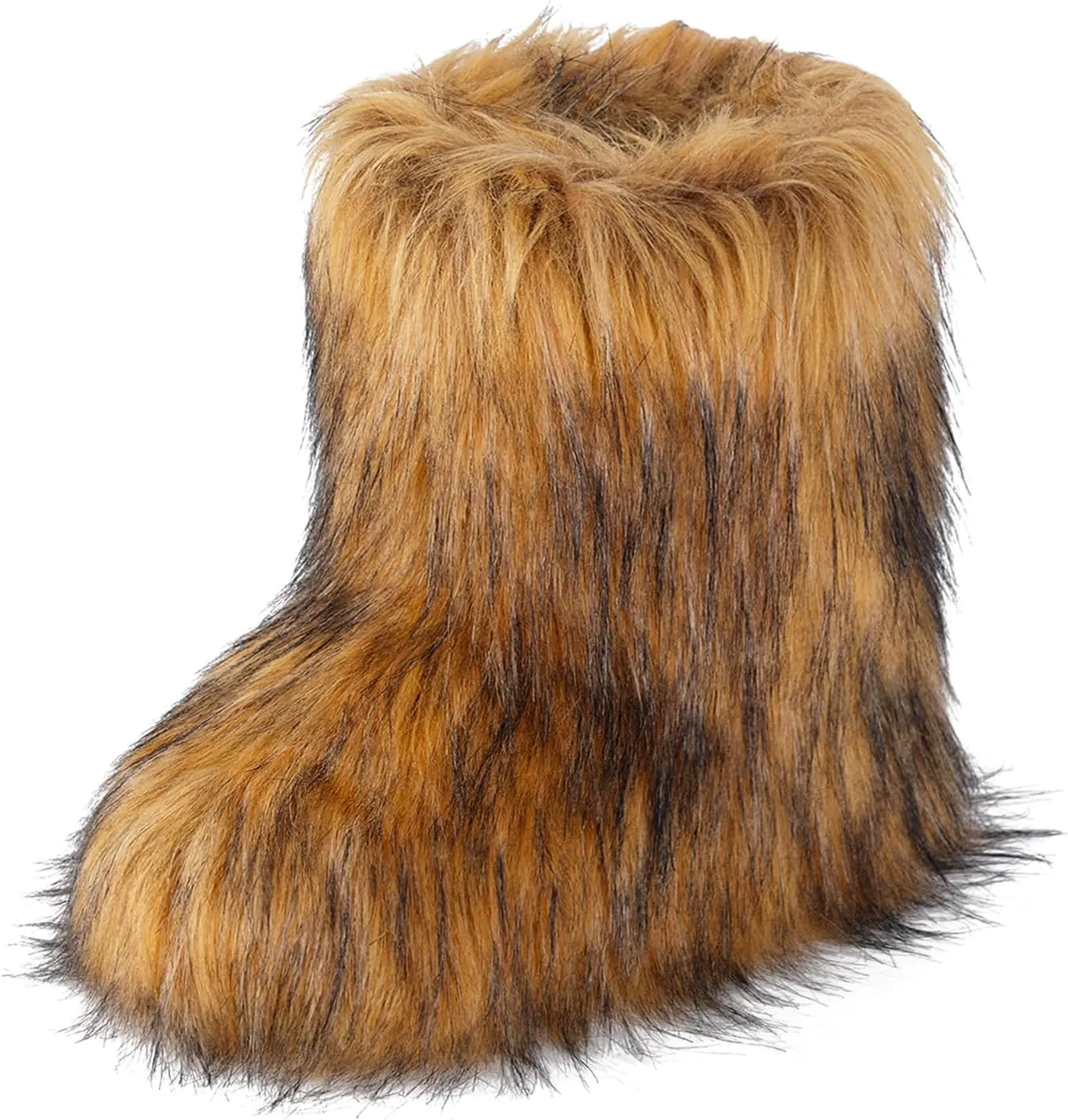 ipx Furry Faux Fur Boots for Women Fuzzy Fluffy Mid Calf Round Toe Snow Boots Women's Fashion Comfy Winter Boots Plush Warm Short Flat Heel Mid-Calf Shoes