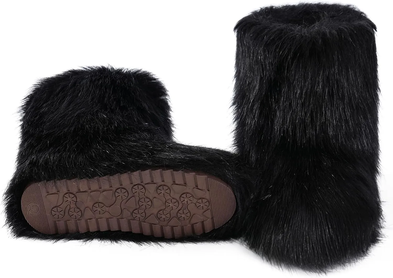 ipx Furry Faux Fur Boots for Women Fuzzy Fluffy Mid Calf Round Toe Snow Boots Women's Fashion Comfy Winter Boots Plush Warm Short Flat Heel Mid-Calf Shoes