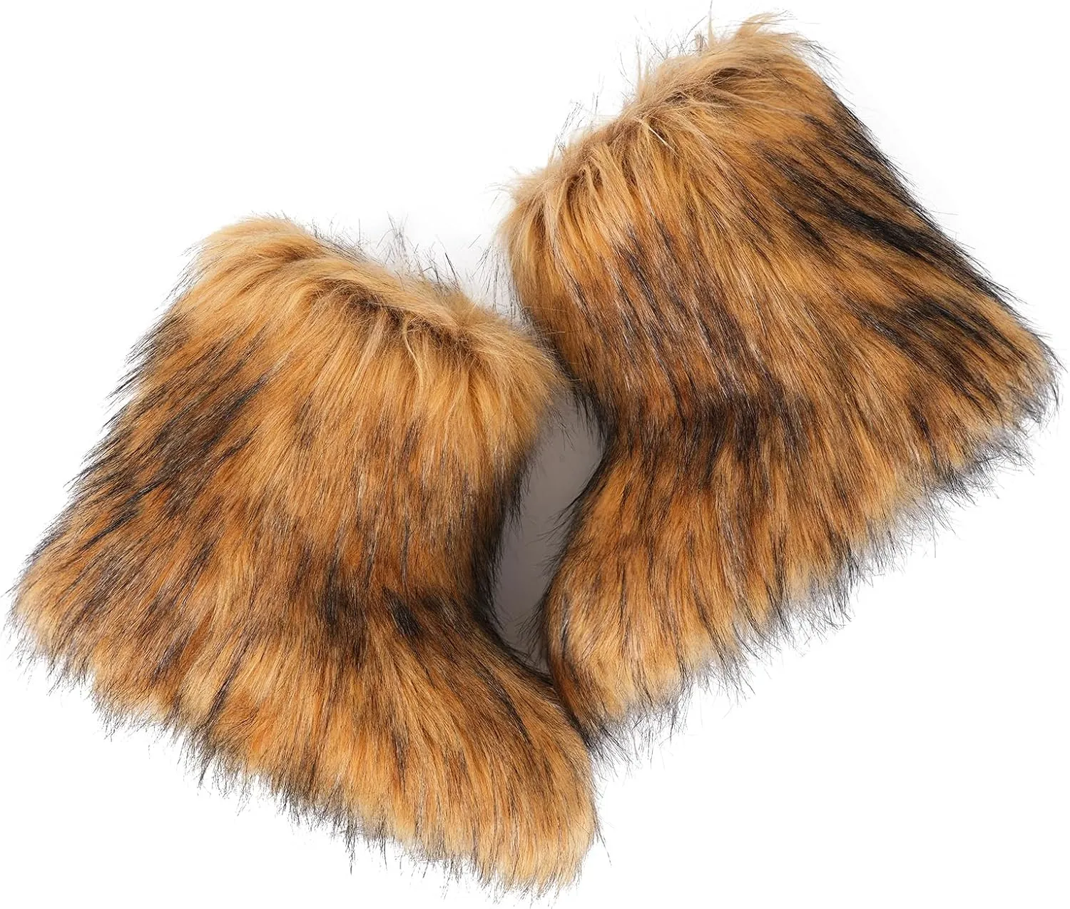 ipx Furry Faux Fur Boots for Women Fuzzy Fluffy Mid Calf Round Toe Snow Boots Women's Fashion Comfy Winter Boots Plush Warm Short Flat Heel Mid-Calf Shoes