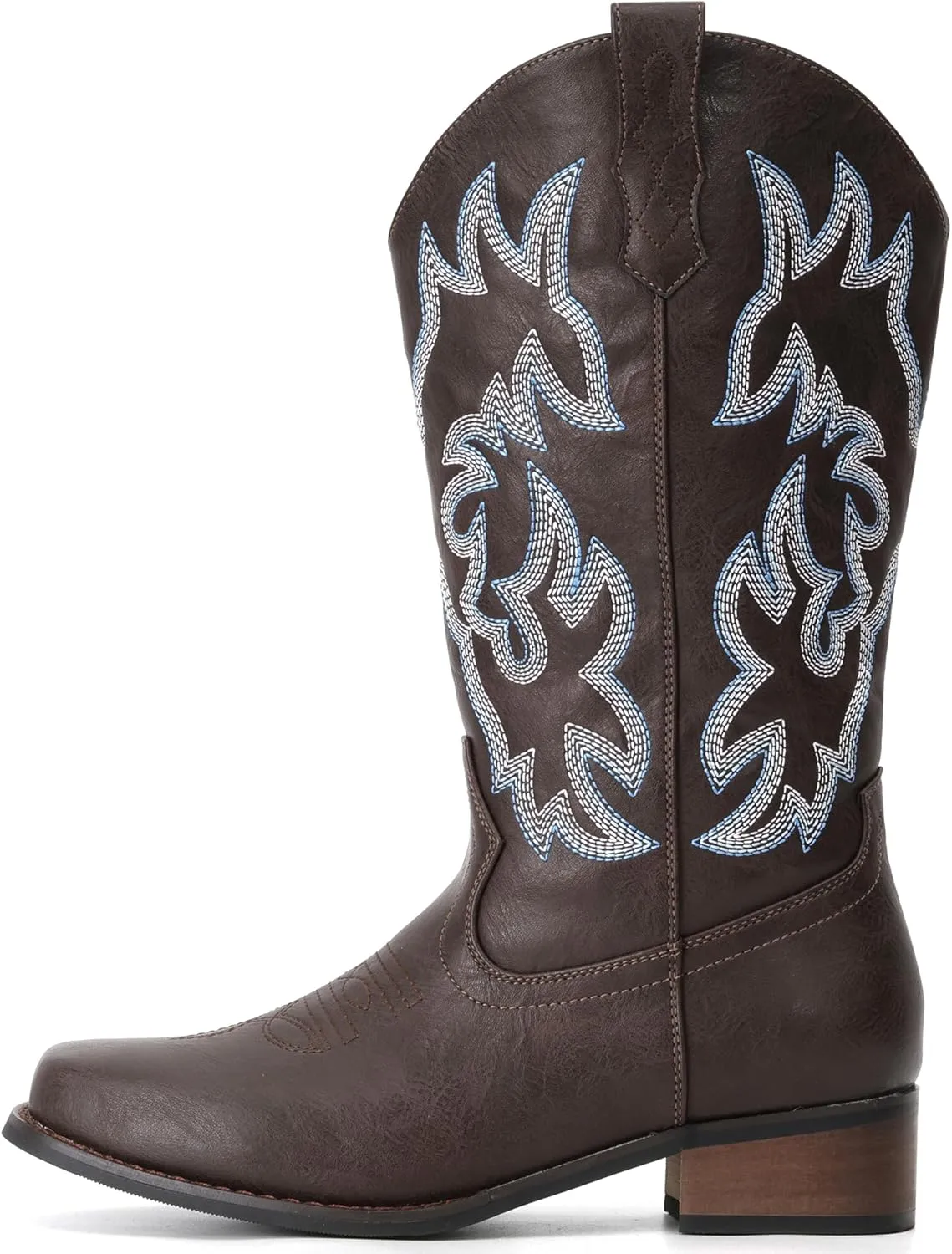 IUV Cowboy Boots For Women Square Toe Cowgirl Boots Mid Calf Western Boots Pull On Fashion Cowboy Boots