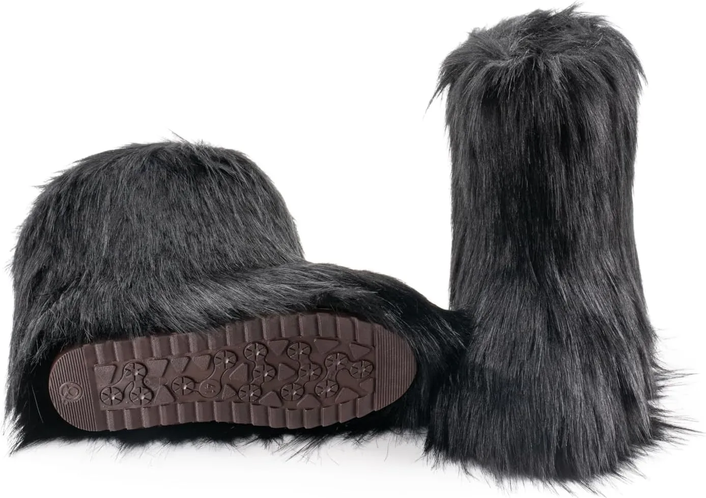 IXU Women's Faux Fur Boot Furry Fluffy Round Toe Suede Snow Winter Women Boots Comfy Plush Warm Short Outdoor Indoor Flat Shoes Mid-Calf Boots