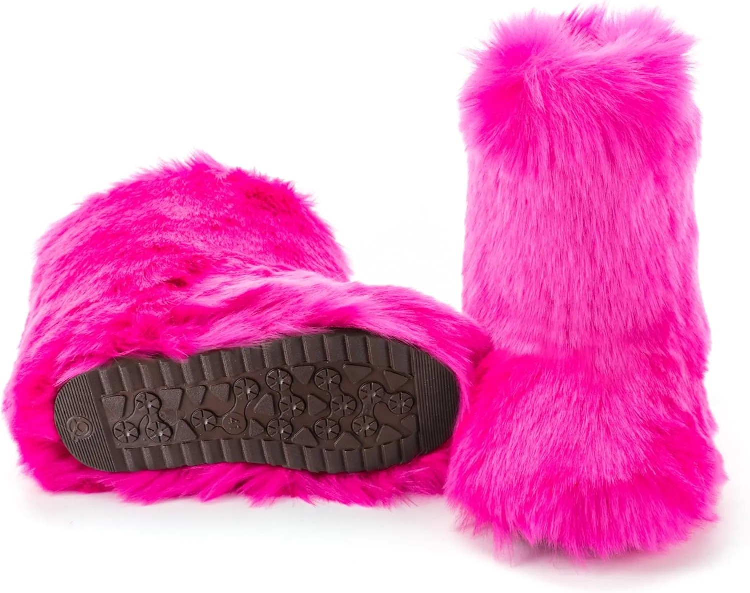 IXU Women's Faux Fur Boot Furry Fluffy Round Toe Suede Snow Winter Women Boots Comfy Plush Warm Short Outdoor Indoor Flat Shoes Mid-Calf Boots