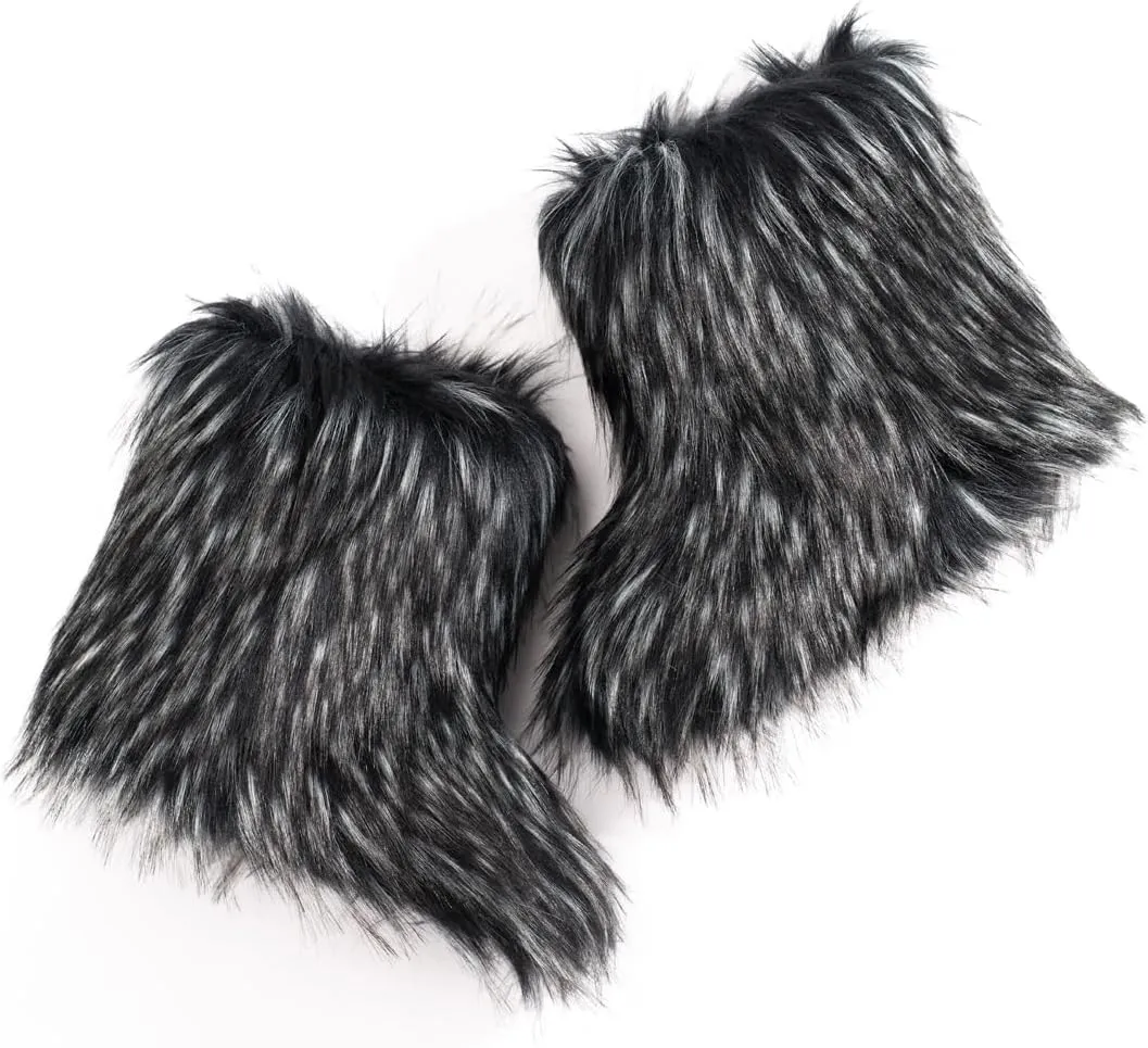 IXU Women's Faux Fur Boot Furry Fluffy Round Toe Suede Snow Winter Women Boots Comfy Plush Warm Short Outdoor Indoor Flat Shoes Mid-Calf Boots