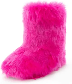 IXU Women's Faux Fur Boot Furry Fluffy Round Toe Suede Snow Winter Women Boots Comfy Plush Warm Short Outdoor Indoor Flat Shoes Mid-Calf Boots