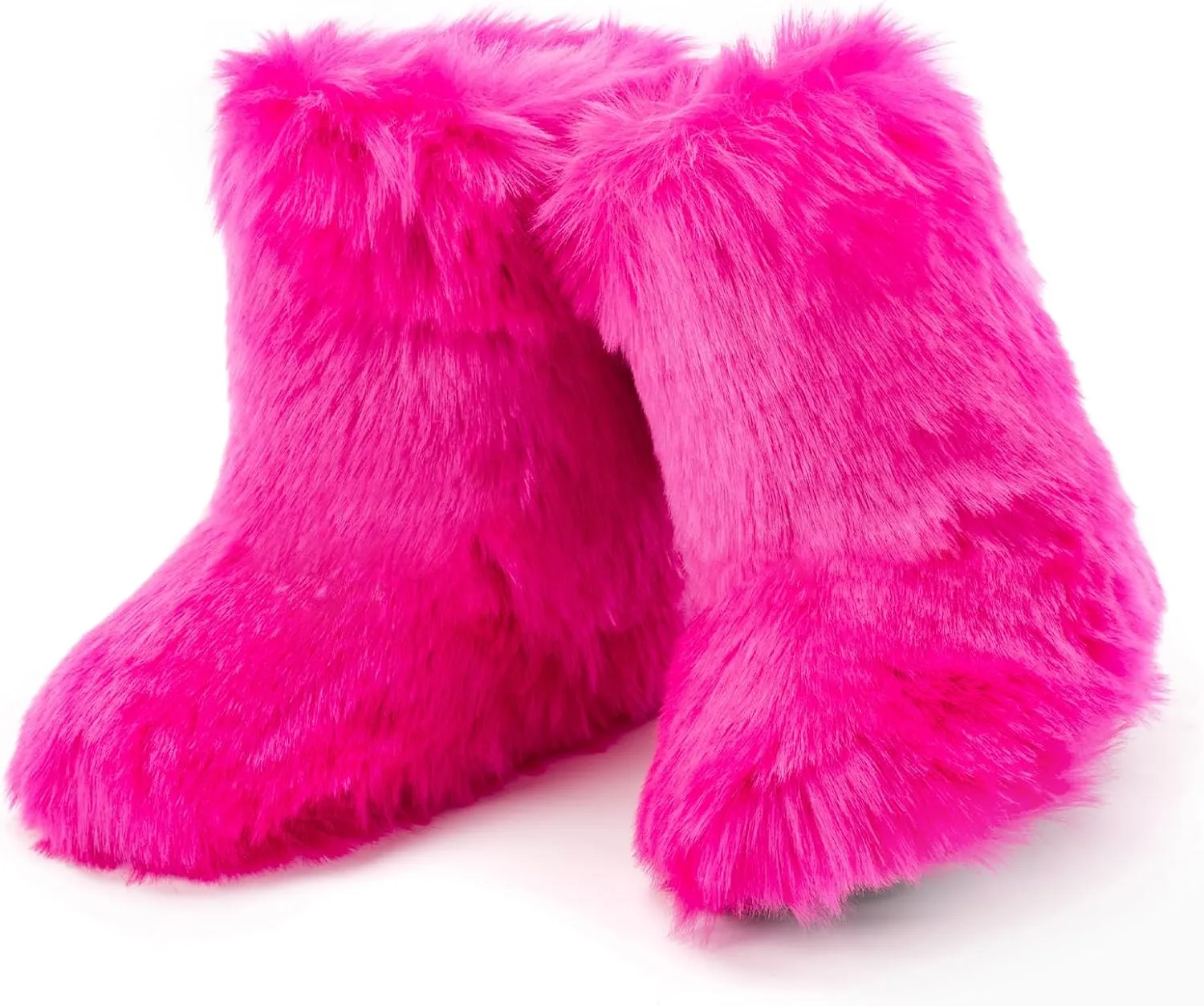 IXU Women's Faux Fur Boot Furry Fluffy Round Toe Suede Snow Winter Women Boots Comfy Plush Warm Short Outdoor Indoor Flat Shoes Mid-Calf Boots