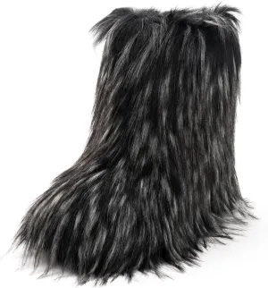 IXU Women's Faux Fur Boot Furry Fluffy Round Toe Suede Snow Winter Women Boots Comfy Plush Warm Short Outdoor Indoor Flat Shoes Mid-Calf Boots