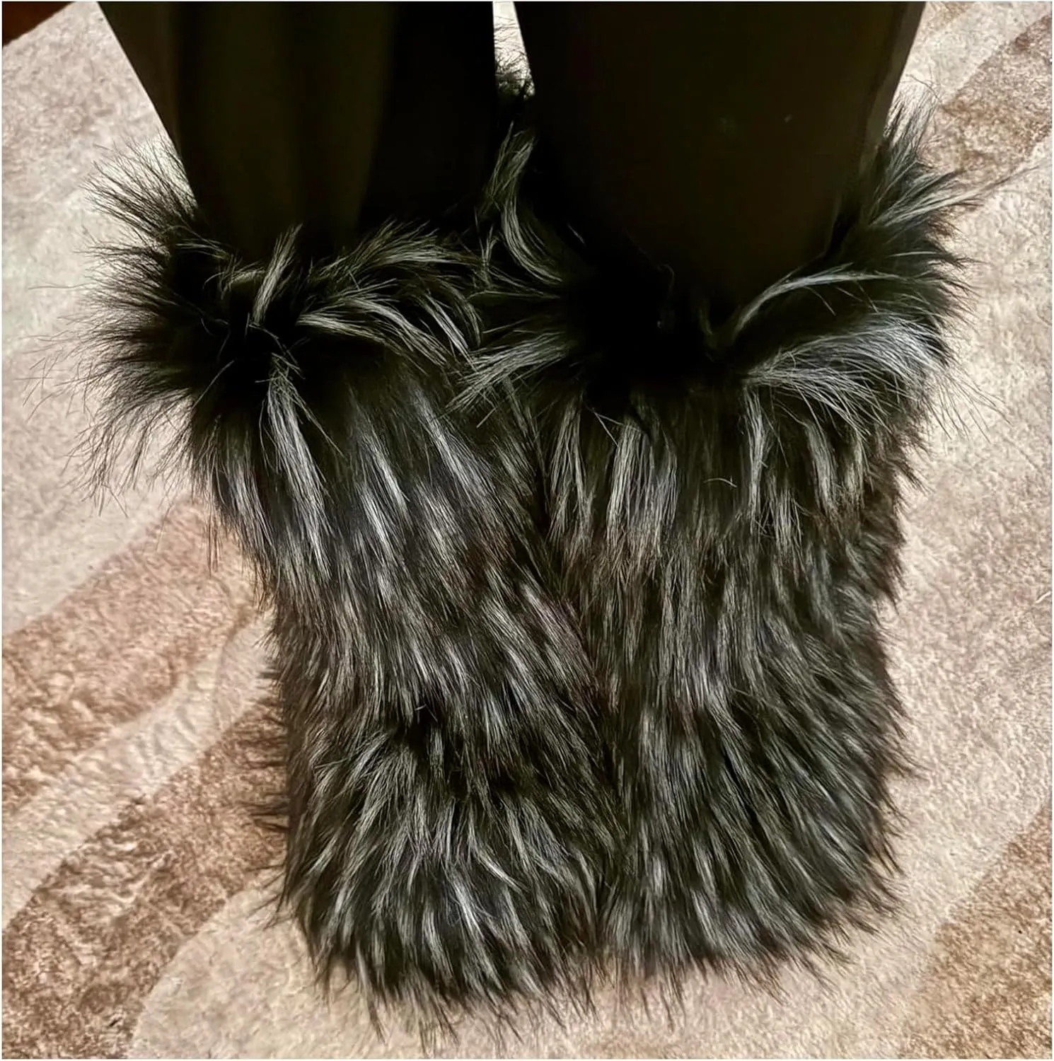 IXU Women's Faux Fur Boot Furry Fluffy Round Toe Suede Snow Winter Women Boots Comfy Plush Warm Short Outdoor Indoor Flat Shoes Mid-Calf Boots