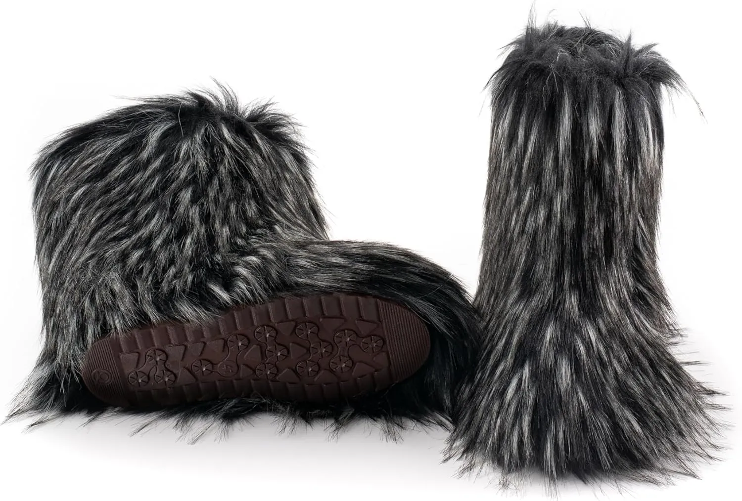 IXU Women's Faux Fur Boot Furry Fluffy Round Toe Suede Snow Winter Women Boots Comfy Plush Warm Short Outdoor Indoor Flat Shoes Mid-Calf Boots