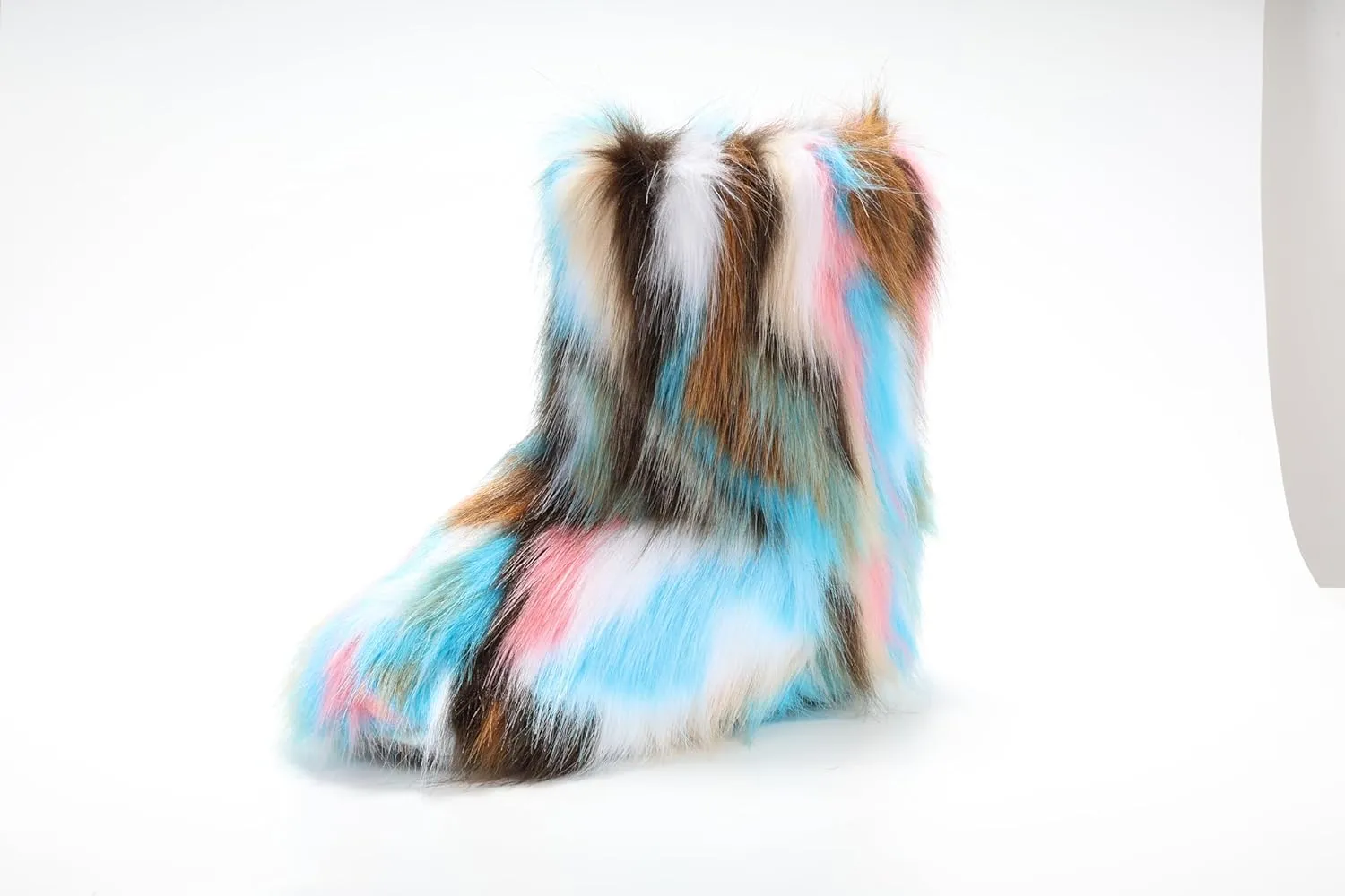 IXU Women's Faux Fur Boot Furry Fluffy Round Toe Suede Snow Winter Women Boots Comfy Plush Warm Short Outdoor Indoor Flat Shoes Mid-Calf Boots