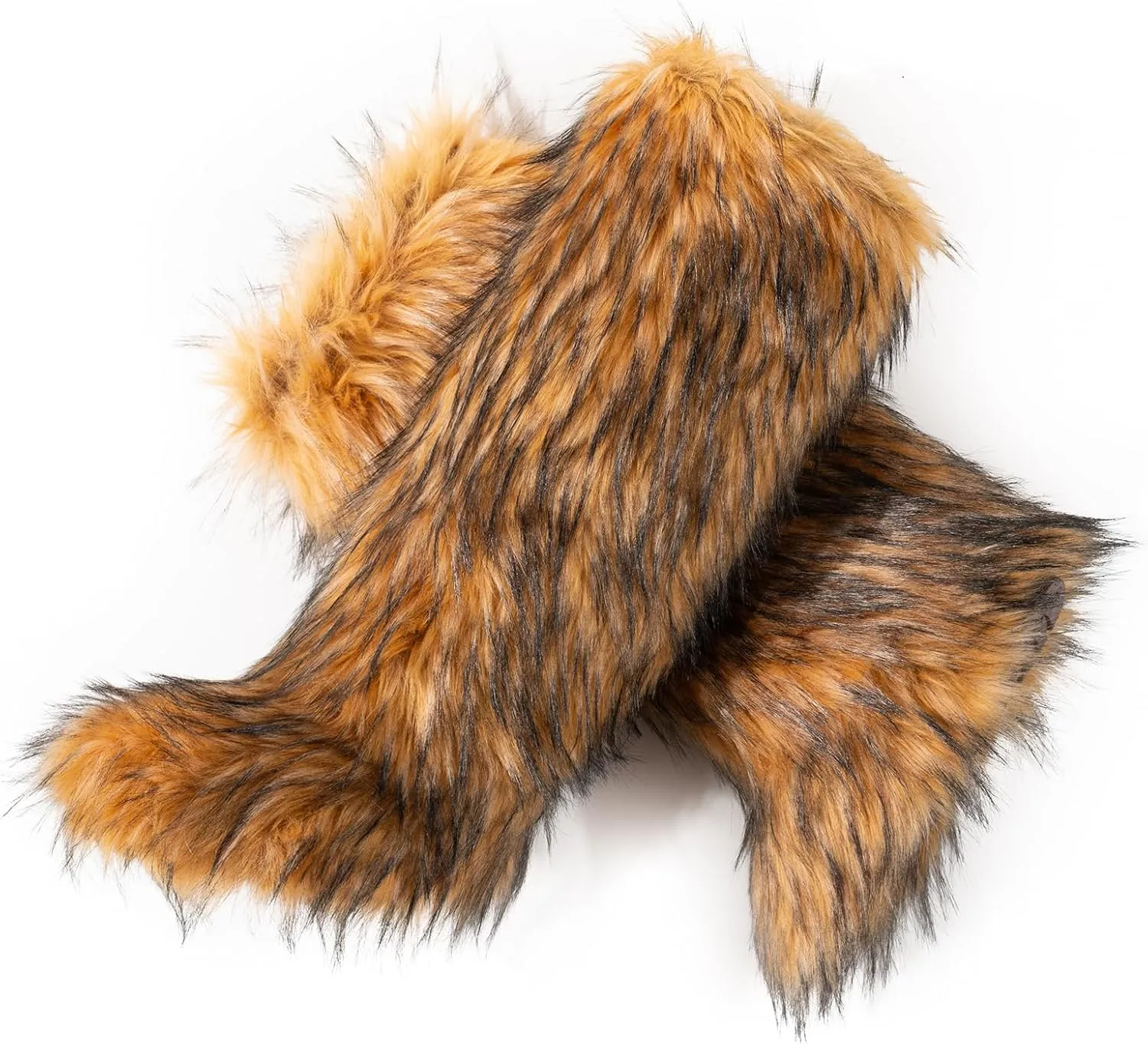IXU Women's Faux Fur Boot Furry Fluffy Round Toe Suede Winter Comfy Plush Warm Short Outdoor Indoor Flat Shoes Knee-High Boots