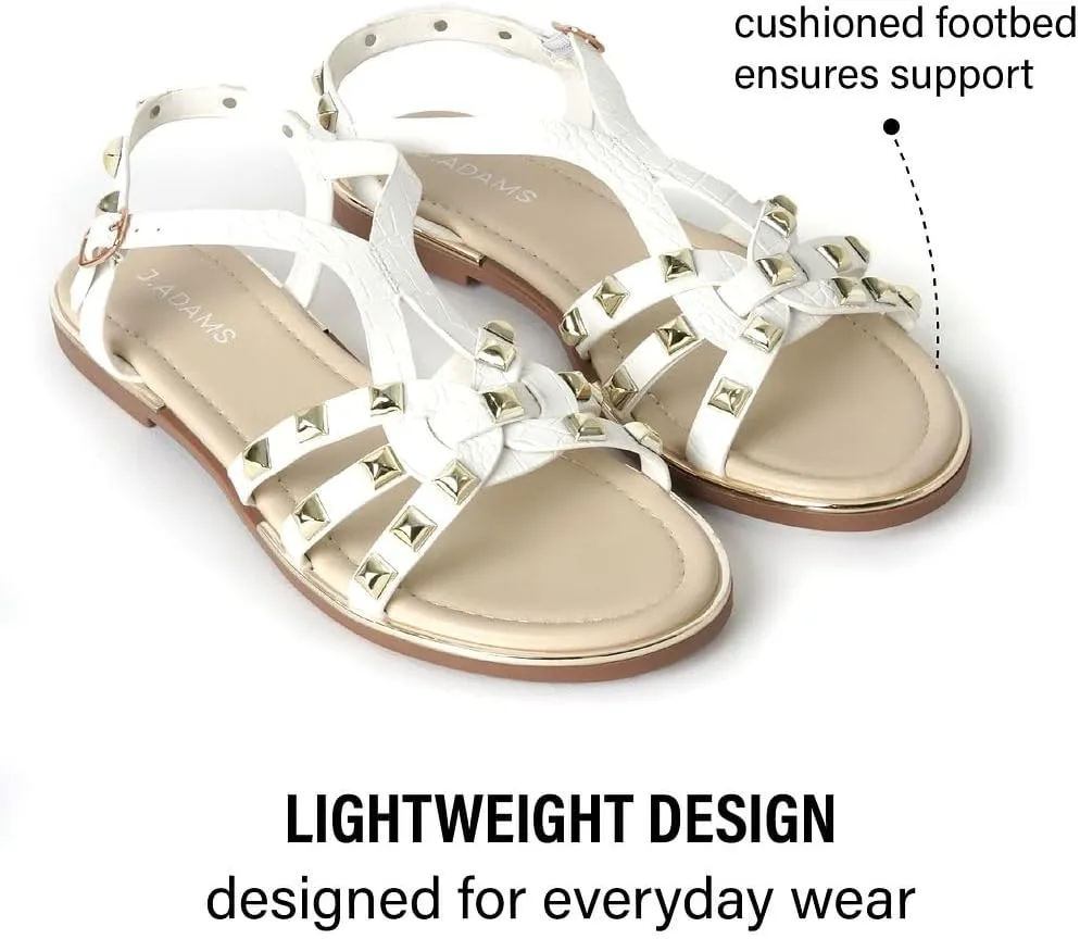 J. Adams Women's Strappy Flat Sandals with Gold Studs – Comfortable and Stylish Summer Footwear