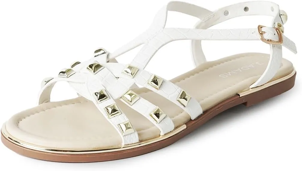 J. Adams Women's Strappy Flat Sandals with Gold Studs – Comfortable and Stylish Summer Footwear
